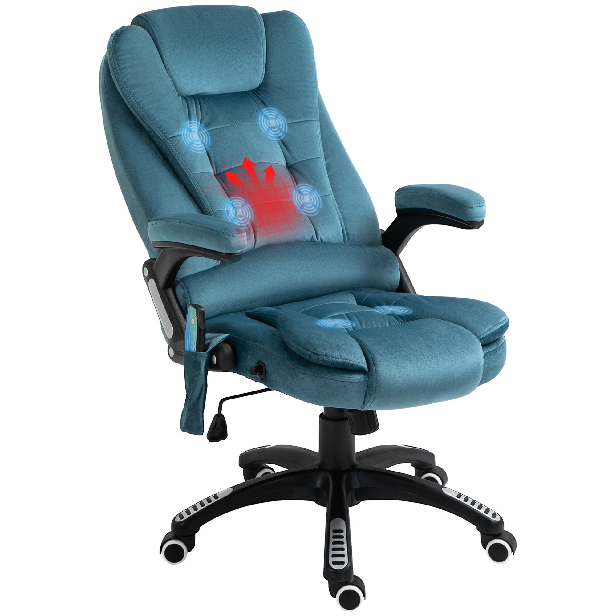 Vinsetto Office Chair, Ergonomic Desk Chair with 6-Point Massage and Back Heated, Velvet-Feel Fabric Computer Gaming Chair with Arms, Lumbar Support, Blue