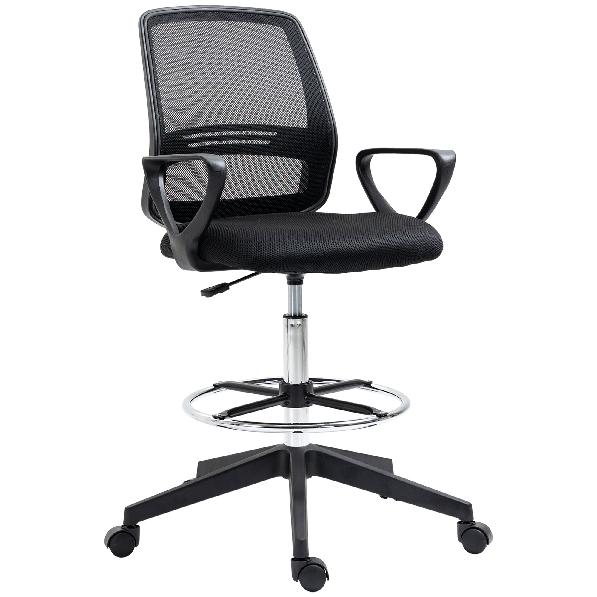 Vinsetto Ergonomic Mesh Back Drafting Chair, Tall Office Chair, Draughtsman Chair with Adjustable Height and Footrest 360° Swivel, Black