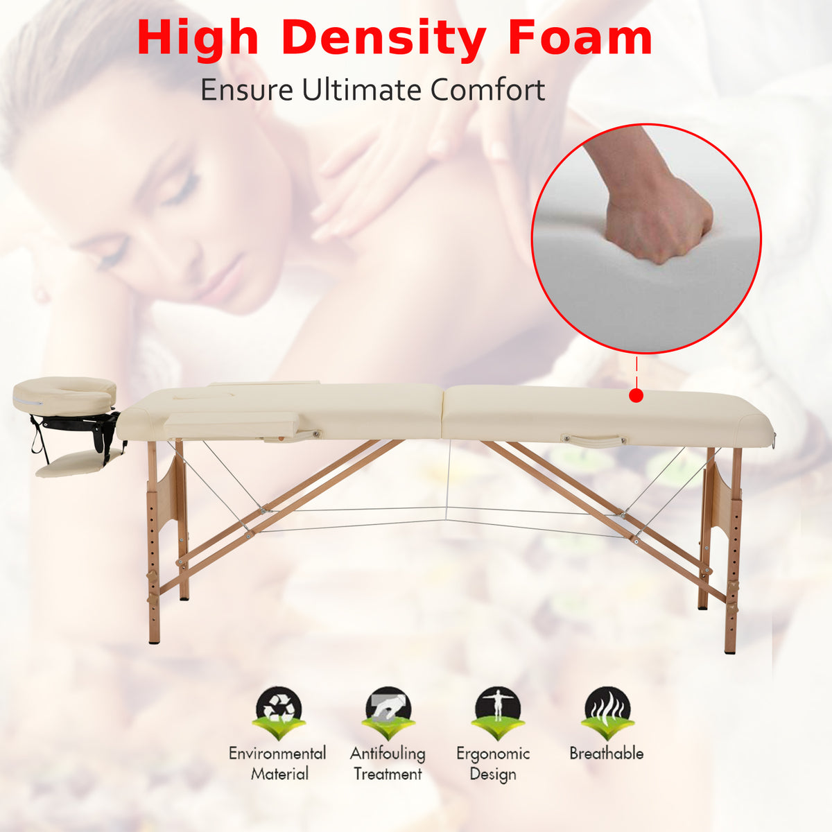 83 Inch Portable Folding Massage Table, Height Adjustable Professional Salon Spa Facial Couch Bed with Carrying Case, Headrest, Armrests, Beige
