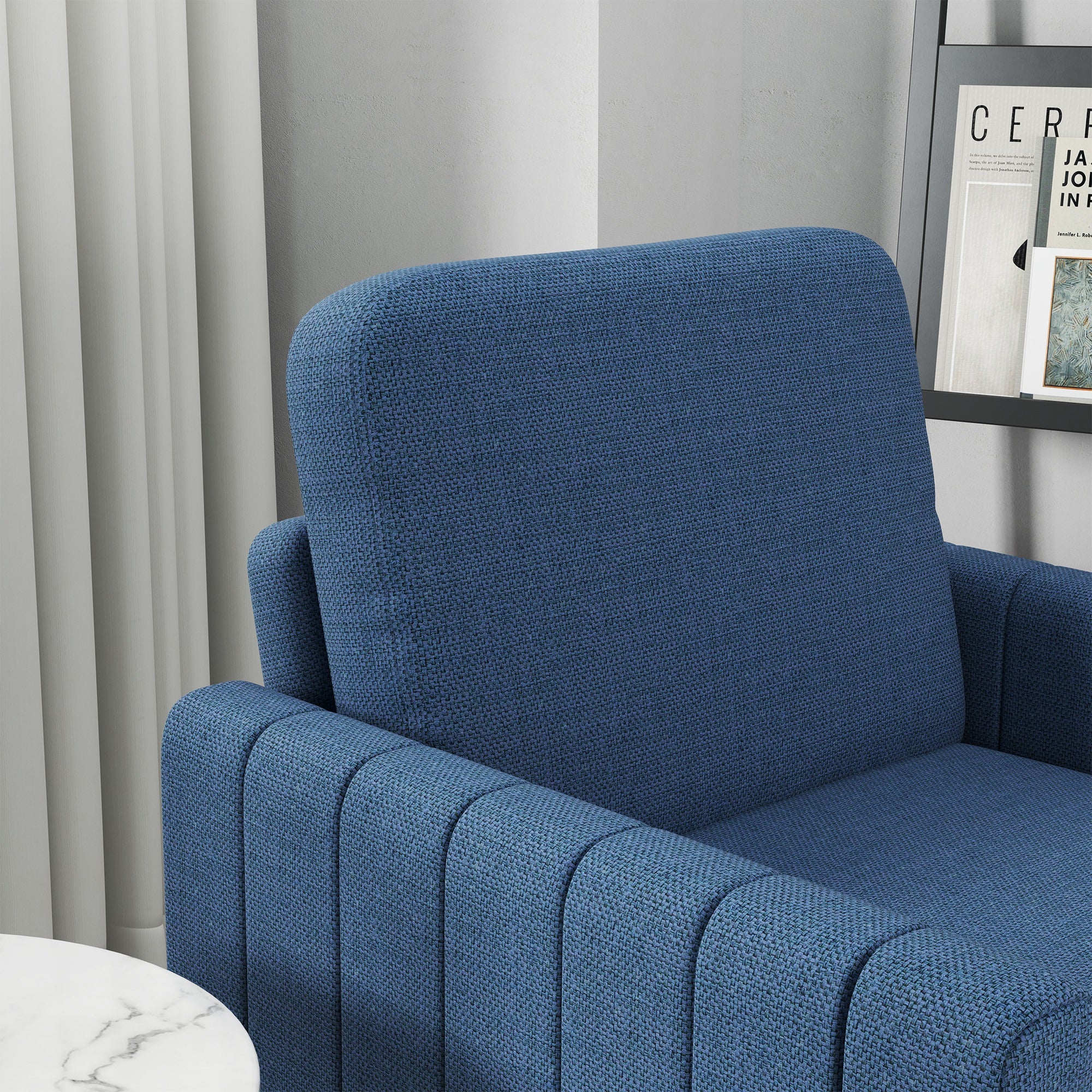 HOMCOM Armchair, Channel Tufted Modern Fabric Accent Chair, Comfy Upholstered Reading Lounge with Spring Cushion, Back Pillow, for Living Room, Bedroom, Office, Blue