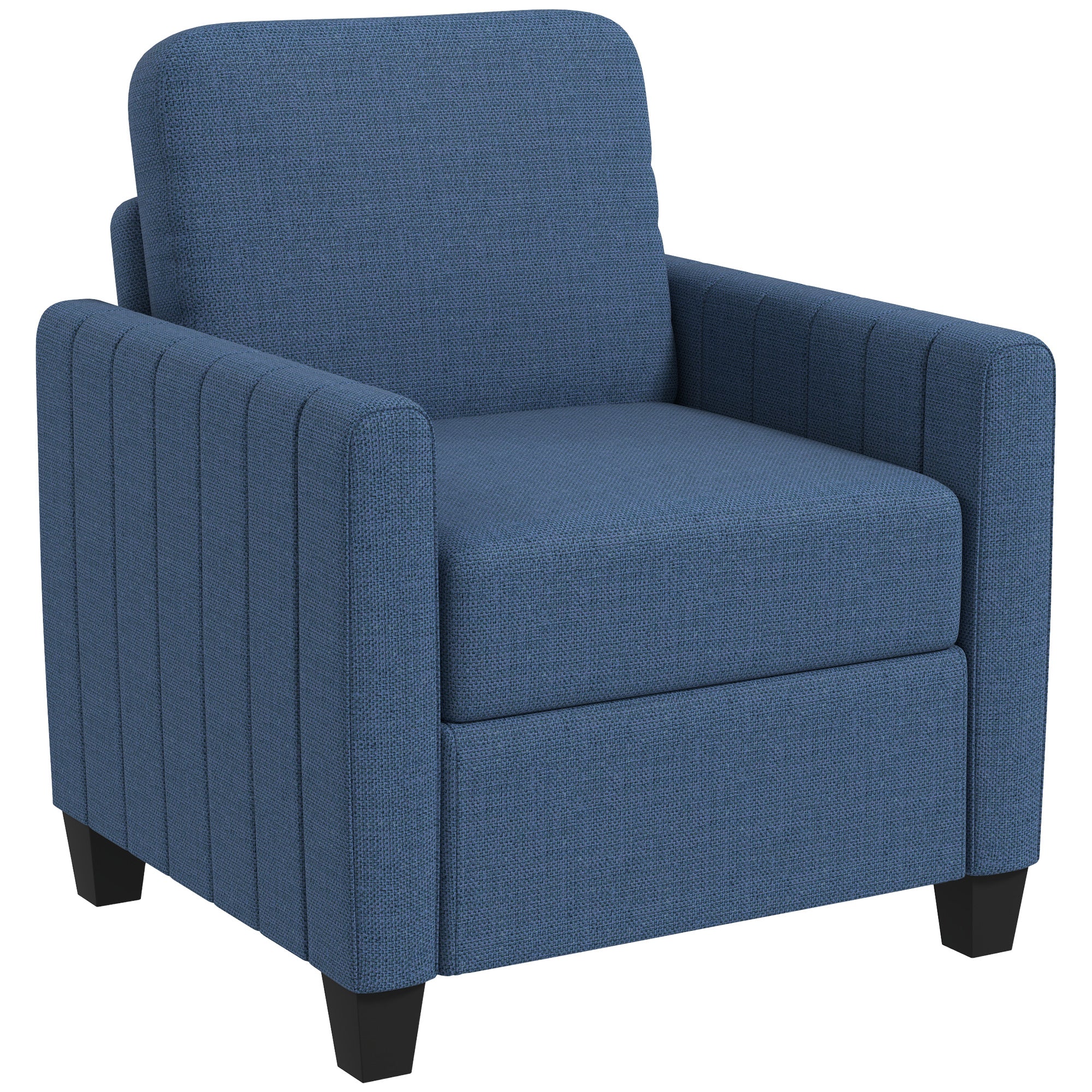 HOMCOM Armchair, Channel Tufted Modern Fabric Accent Chair, Comfy Upholstered Reading Lounge with Spring Cushion, Back Pillow, for Living Room, Bedroom, Office, Blue