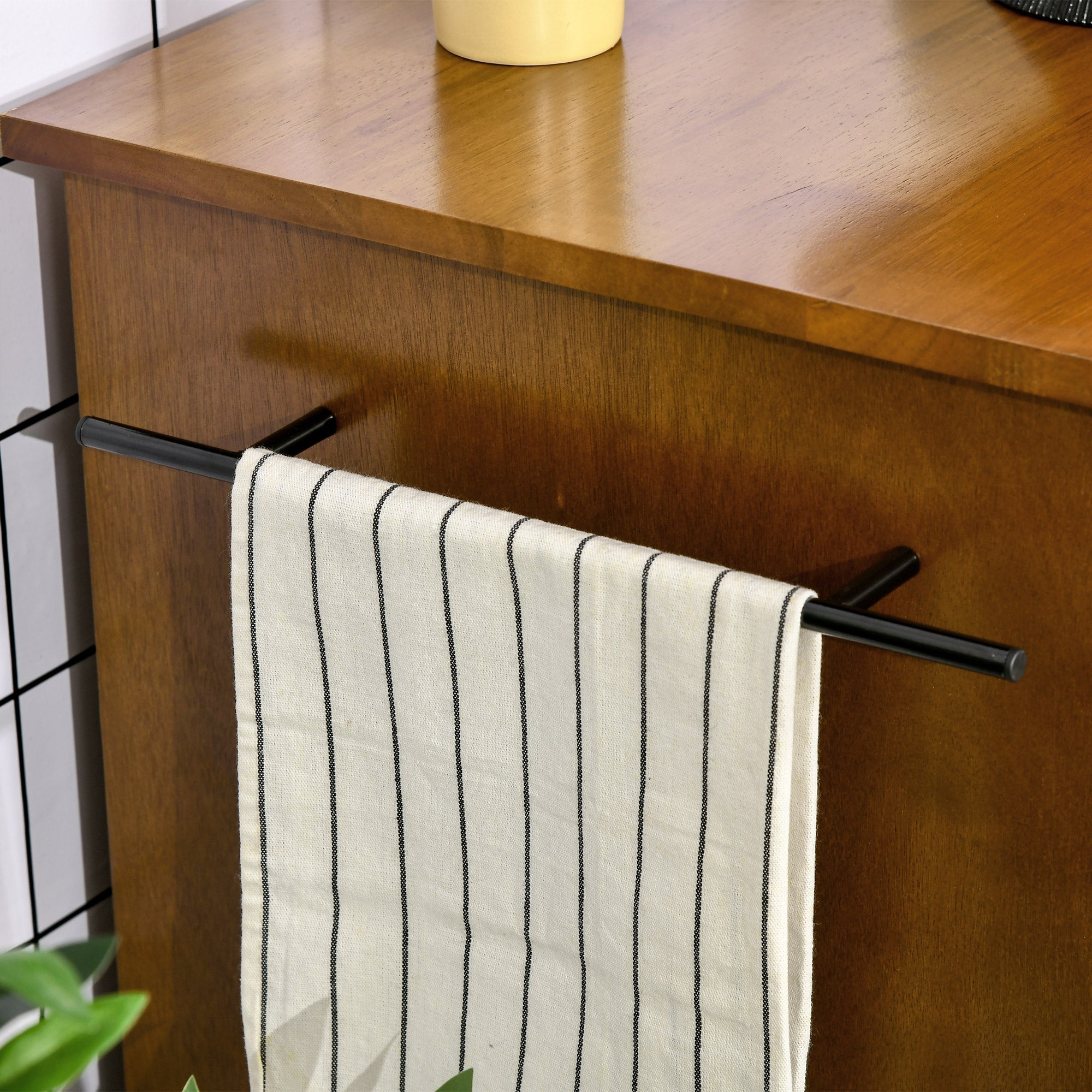 36" Wide Rolling Kitchen Cart with Storage Cabinet, Drawer & Towel Racks, Brown