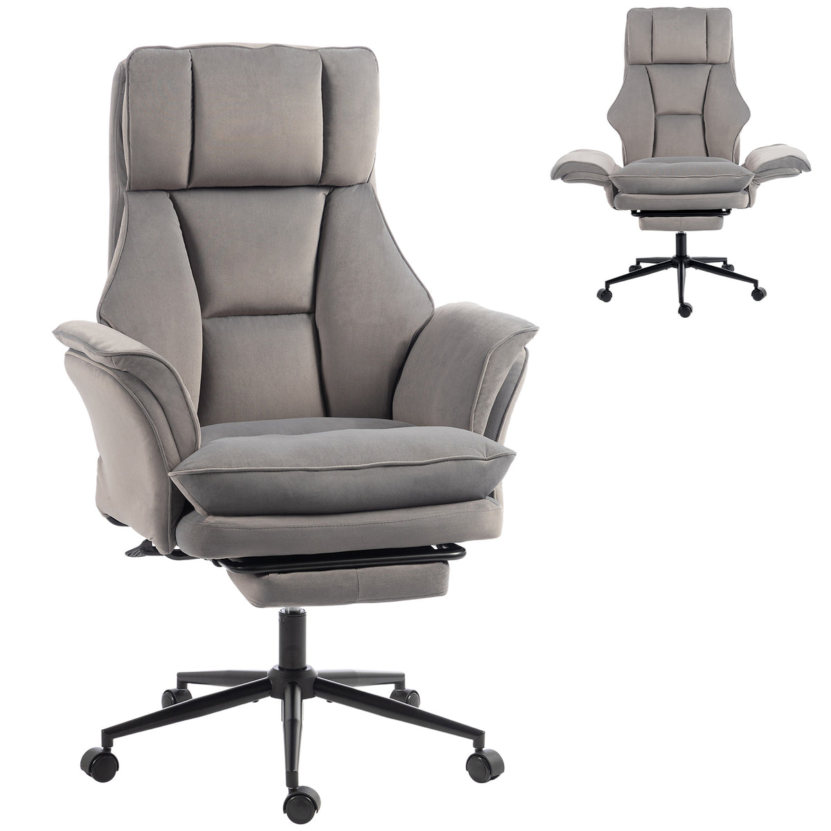 Cross Legged Office Chair with Footrest, 396 lbs Reclining Computer Desk Chair with High Back, Flip-up Armrests, Adjustable Height, Thick Cushion, Rocking Function, Grey