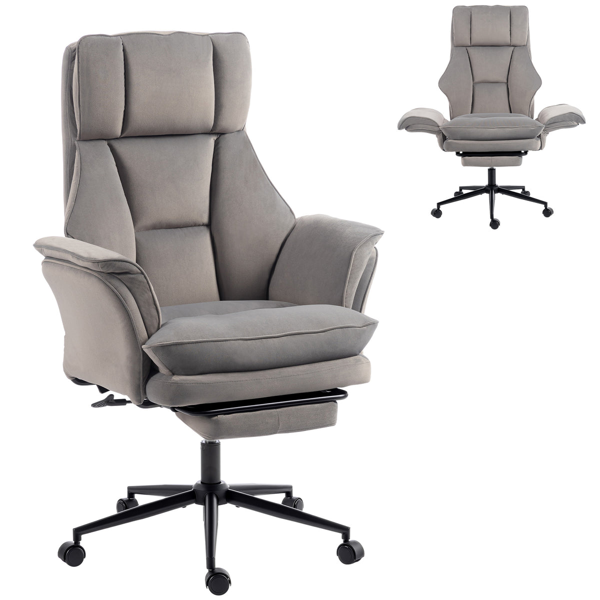 Cross Legged Office Chair with Footrest, 396 lbs Reclining Computer Desk Chair with High Back, Flip-up Armrests, Adjustable Height, Thick Cushion, Rocking Function, Grey