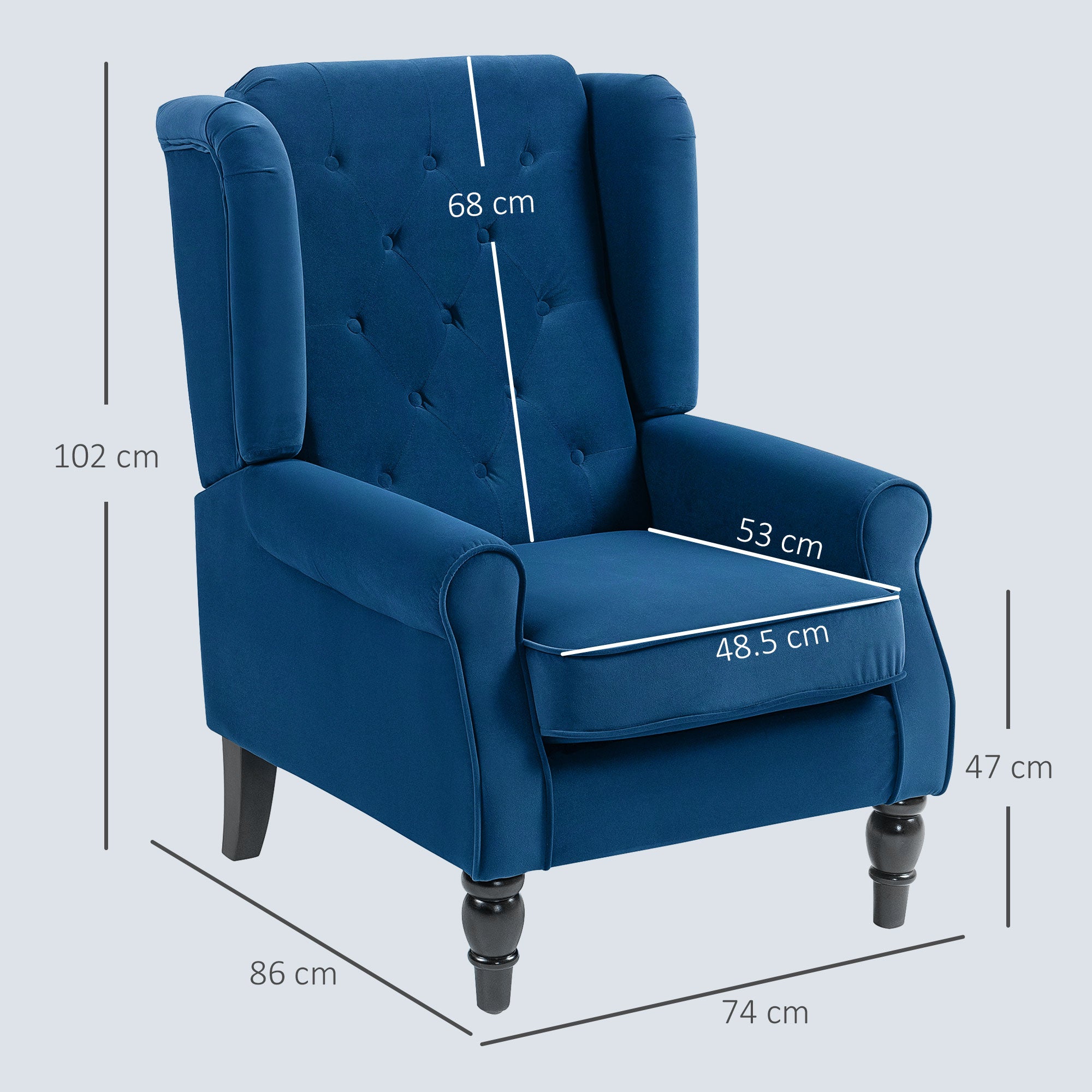 Retro Accent Chair, Velvet Wingback Armchair with Wood Frame Button Tufted Design for Living Room Bedroom, Blue