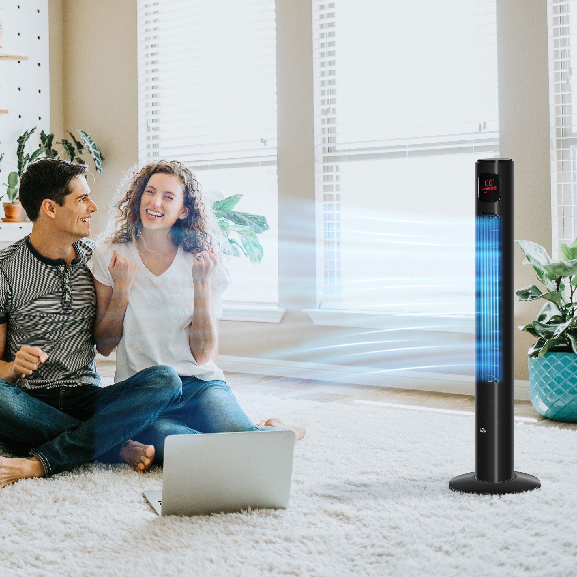 46'' Tower Fan for Bedroom, 70° Oscillating Bladeless Standing Fan with 3 Speeds, 3 Modes, 12H Timer, LED Display, Remote Controller, Black