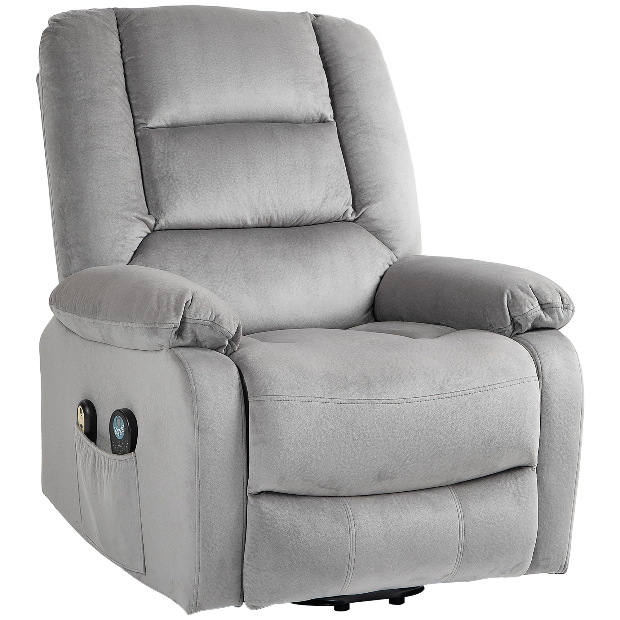 HOMCOM Power Lift Riser and Recliner Chair with Vibration Massage and Heat, Velvet Fabric Electric Recliner Armchair for Elderly with Remote Controllers, Side Pocket, Quick Assembly, Grey