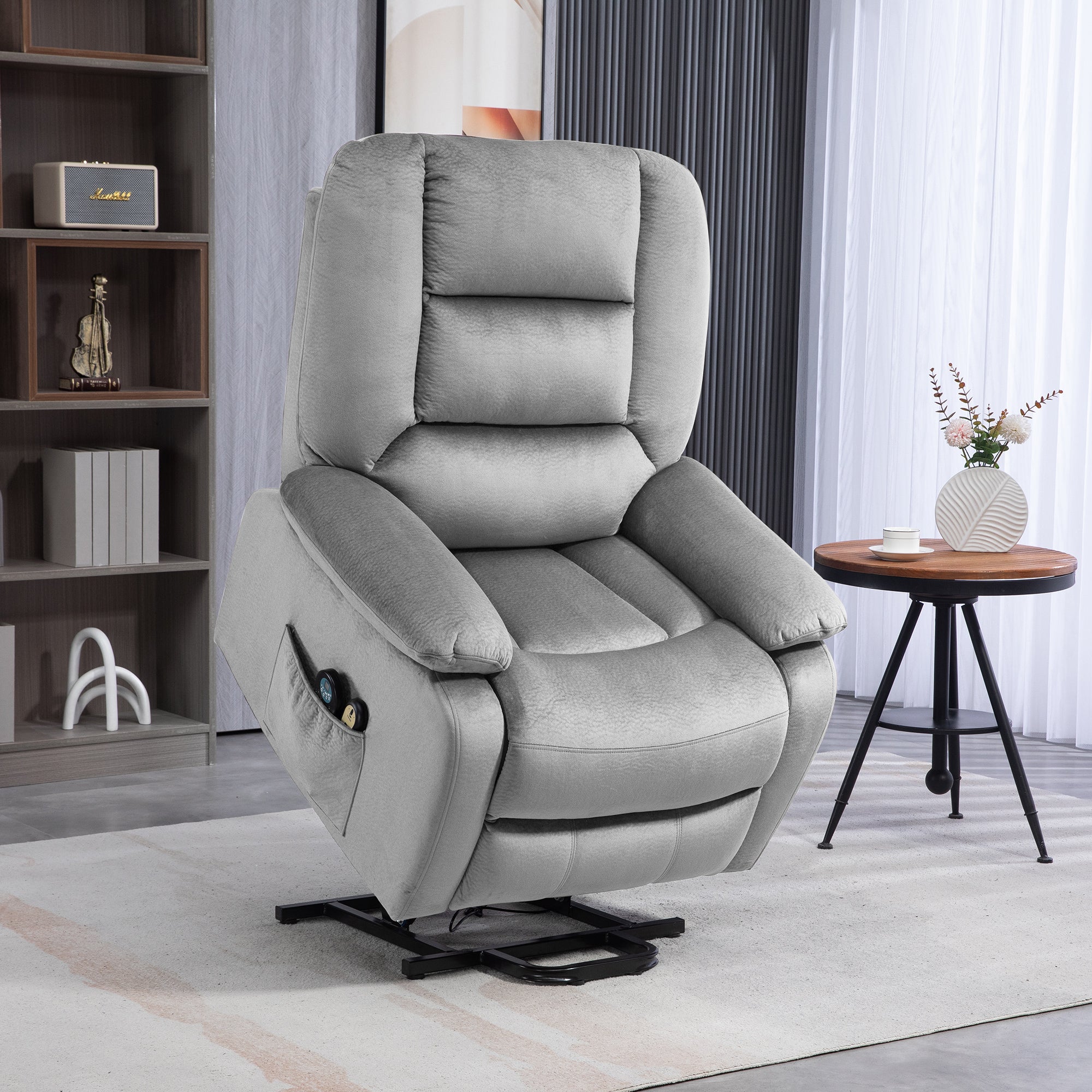 HOMCOM Power Lift Riser and Recliner Chair with Vibration Massage and Heat, Velvet Fabric Electric Recliner Armchair for Elderly with Remote Controllers, Side Pocket, Quick Assembly, Grey
