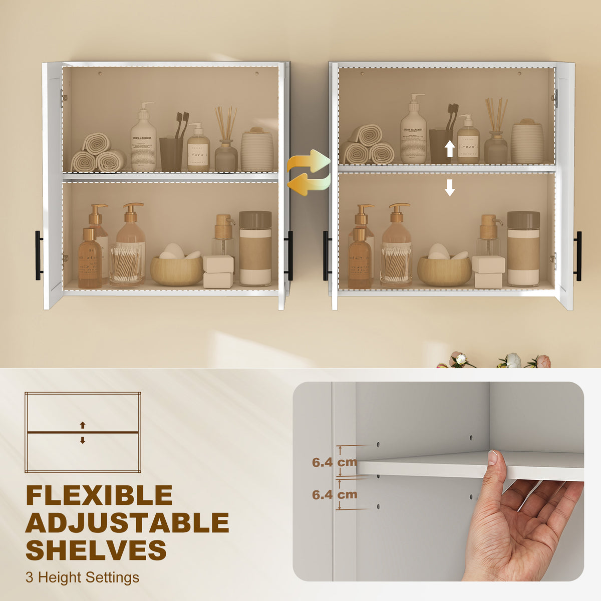 Bathroom Wall Cabinet, Wall Mounted Over the Toilet Space Saver with 2 Doors and Adjustable Shelf Storage for Bathroom, White