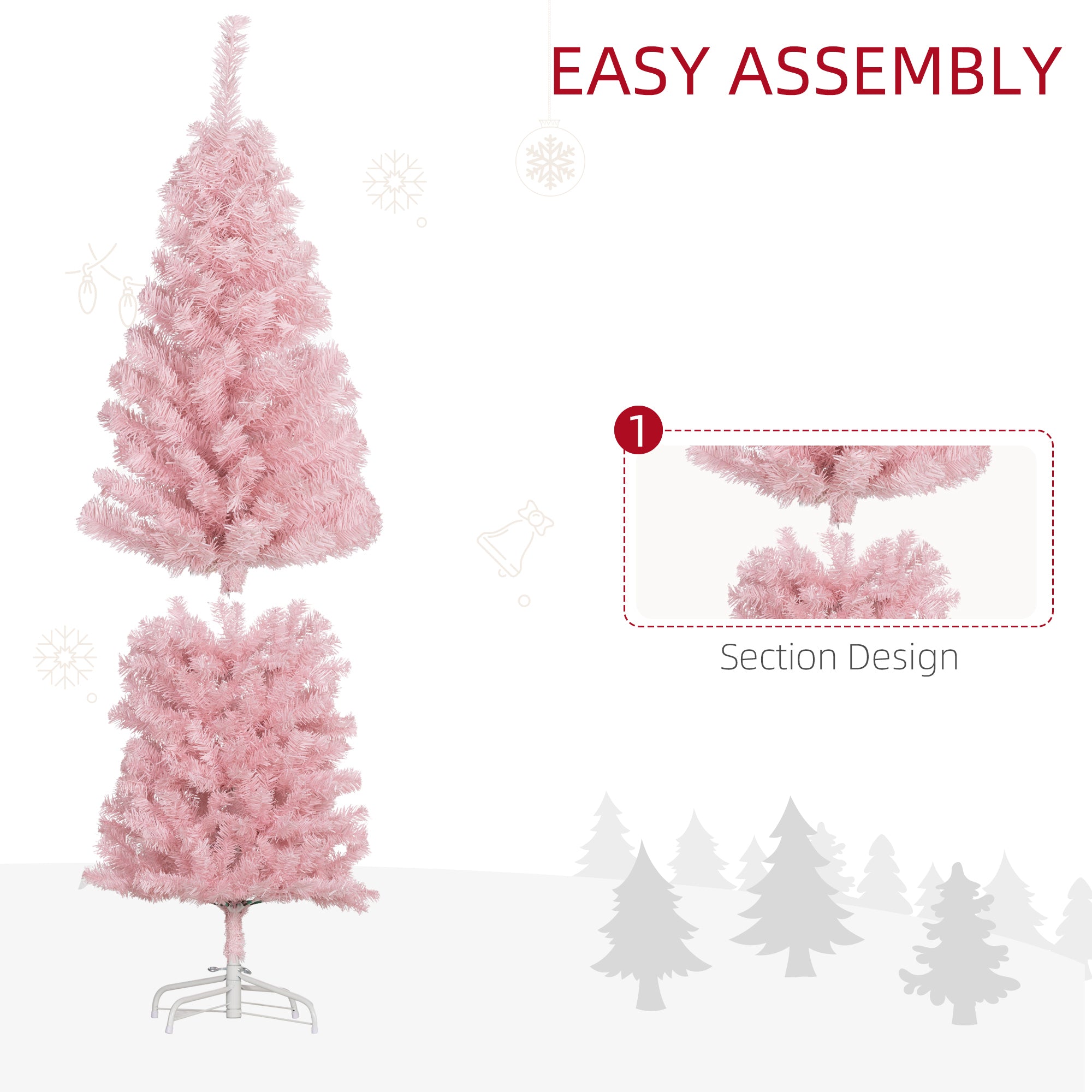 HOMCOM 5FT Artificial Christmas Tree Holiday Xmas Holiday Pencil Tree Decoration with Automatic Open for Home Party, Pink