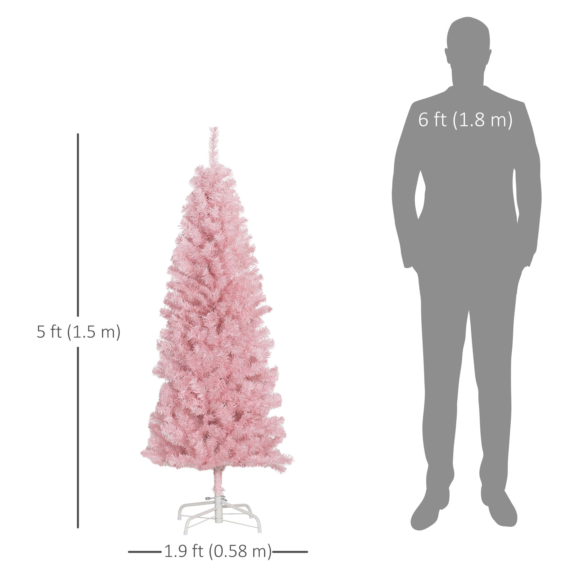 HOMCOM 5FT Artificial Christmas Tree Holiday Xmas Holiday Pencil Tree Decoration with Automatic Open for Home Party, Pink