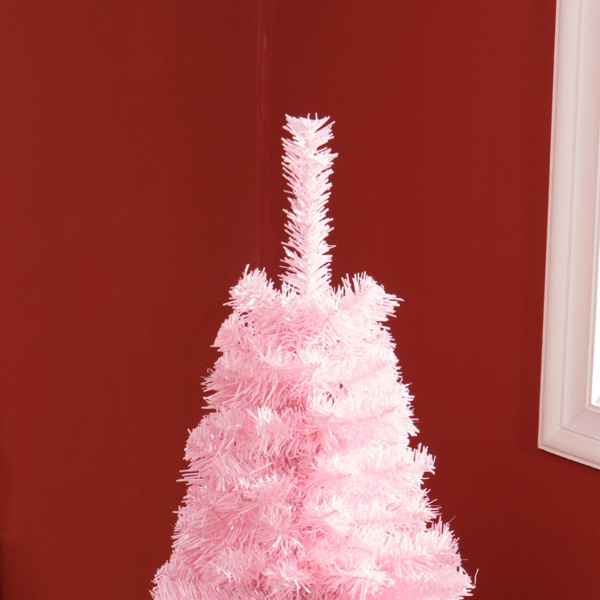 HOMCOM 5FT Artificial Christmas Tree Holiday Xmas Holiday Pencil Tree Decoration with Automatic Open for Home Party, Pink