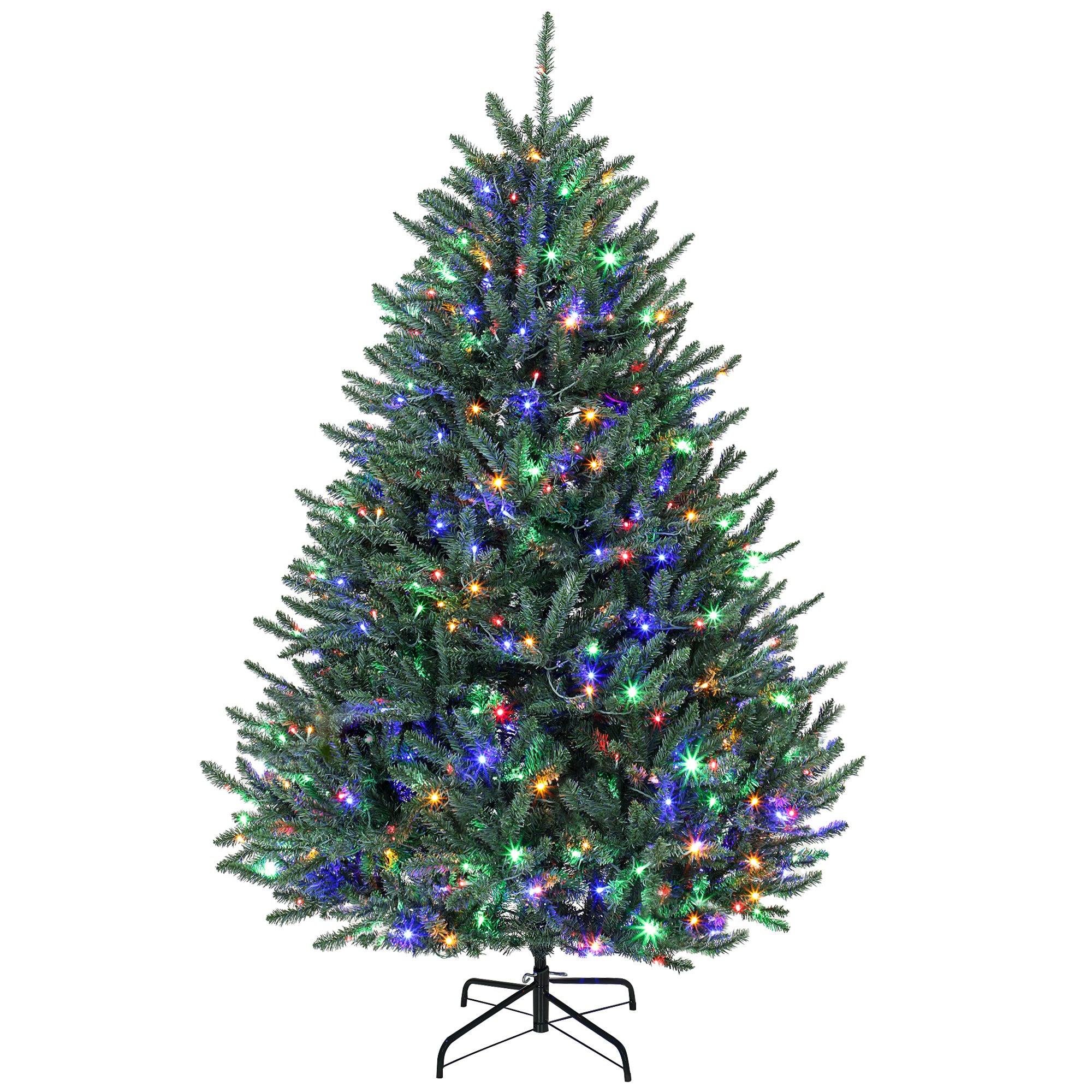 6ft Prelit Christmas Tree, Wide Colorado Blue Spruce, Easy Plug, Artificial Hinged Xmas Tree with 480 Warm White & Multi-Color LED Lights, 1492 Tips, Foldable Metal Stand for Holiday, Green