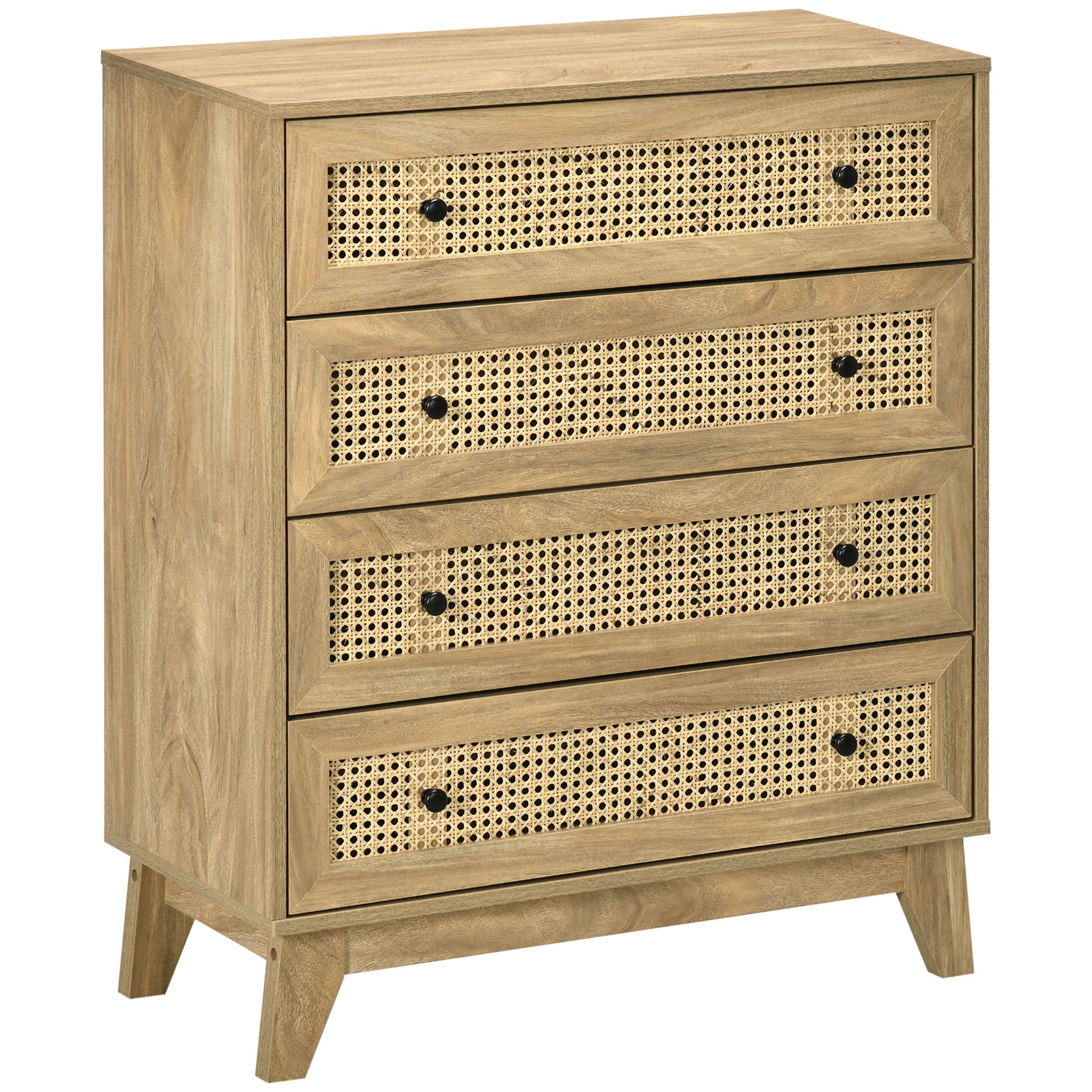 HOMCOM Chest of Drawers, 4-Drawer Storage Organiser Unit with Rattan Element for Bedroom, Living Room, Wood Effect