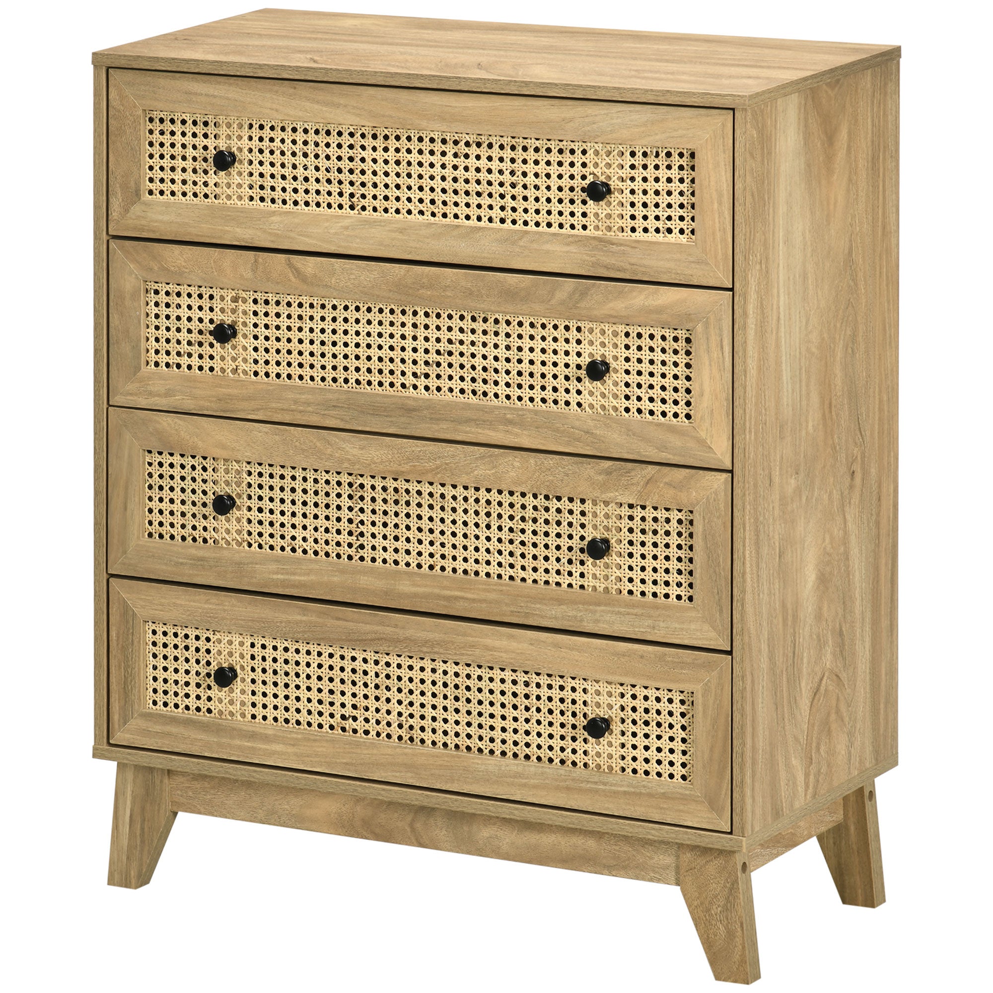 HOMCOM Chest of Drawers, 4-Drawer Storage Organiser Unit with Rattan Element for Bedroom, Living Room, Wood Effect