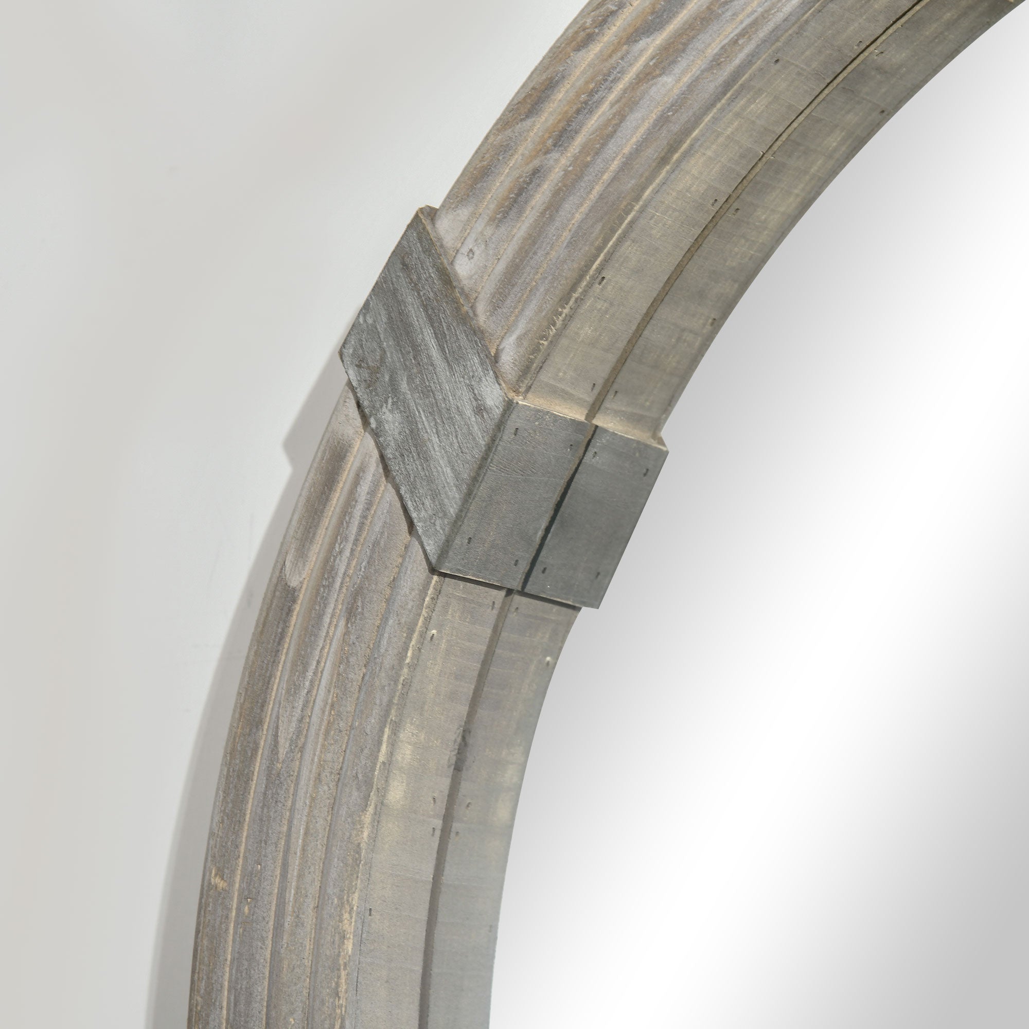 30.75" Round Wood Wall Mirror, Farmhouse Decorative, Living Room, Bedroom, Natural Wood