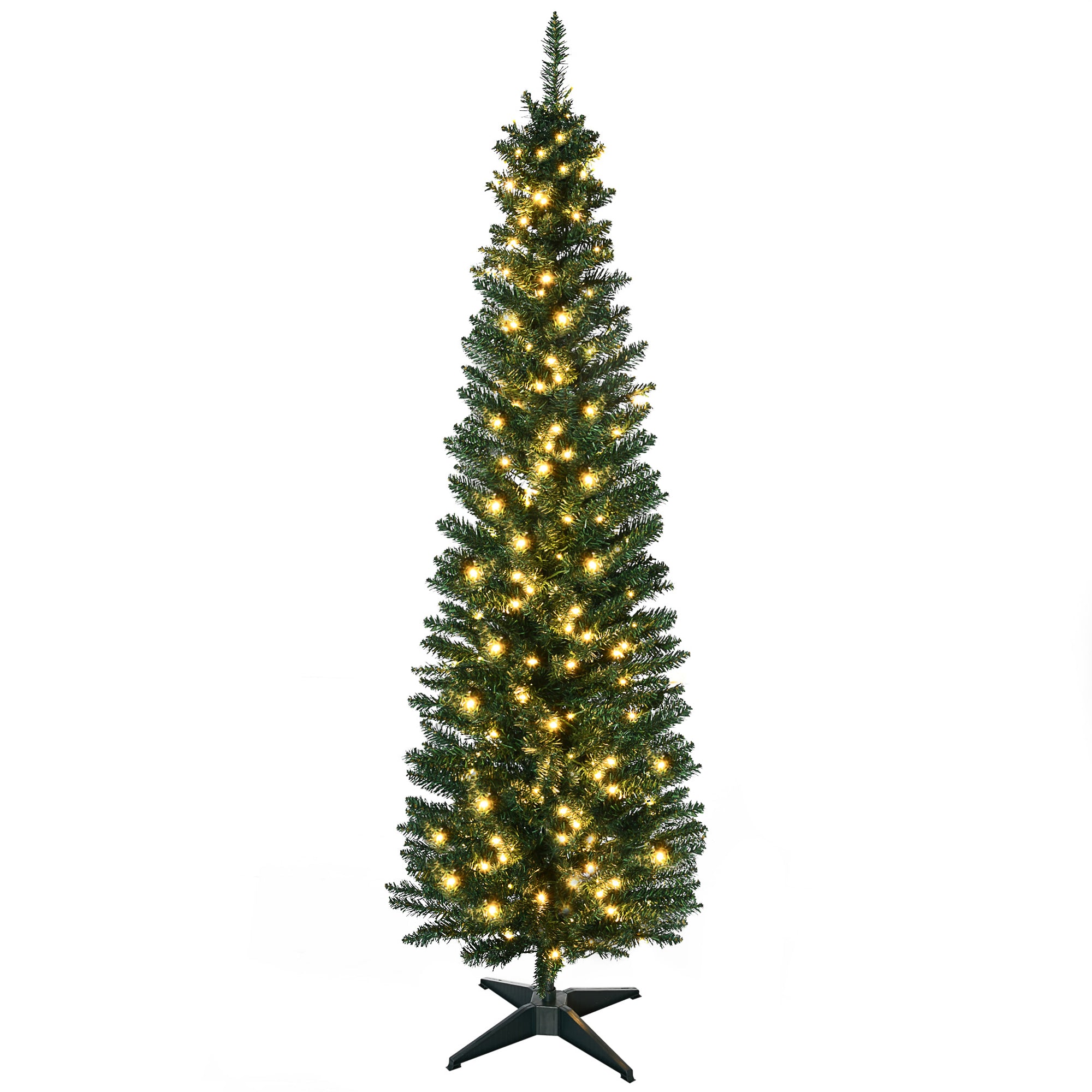 HOMCOM 7 ft Pre-Lit Noble Fir Slim Artificial Christmas Tree with 499 Tips and 200 Warm White LED Lights, Green