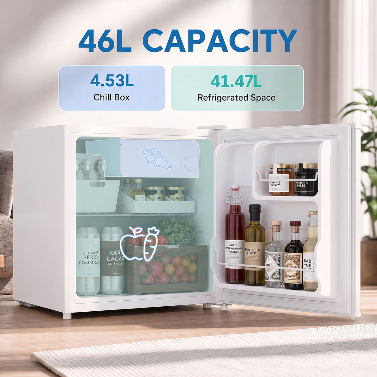 Compact Refrigerator, 1.62 Cu Ft Single Door Mini Fridge with Freezer, Adjustable Thermostat, Reversible Door, Energy Saving Fridge for Bedroom, Dorm, Office, White