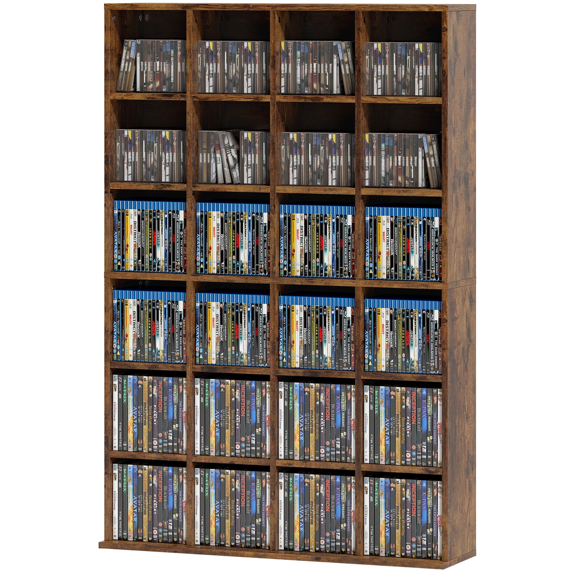 456 CD/ 336 DVD Storage Unit, Media Storage Shelf, Wooden Display Unit with Adjustable Shelves, 89 x 130.5 cm, Rustic Brown