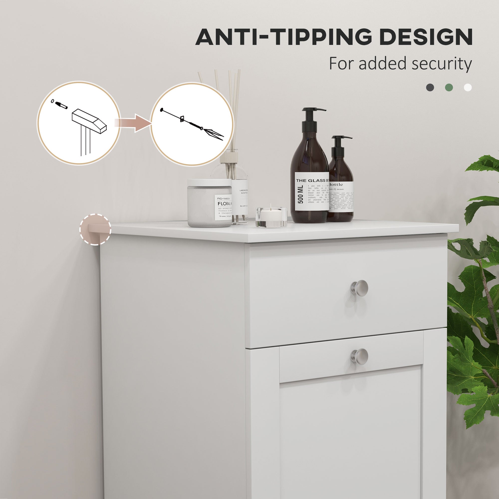 HOMCOM Laundry Cabinet, Bathroom Cabinet with Laundry Basket, Bathroom Storage Unit with Foldable Laundry Hamper and Drawer for Washroom, White