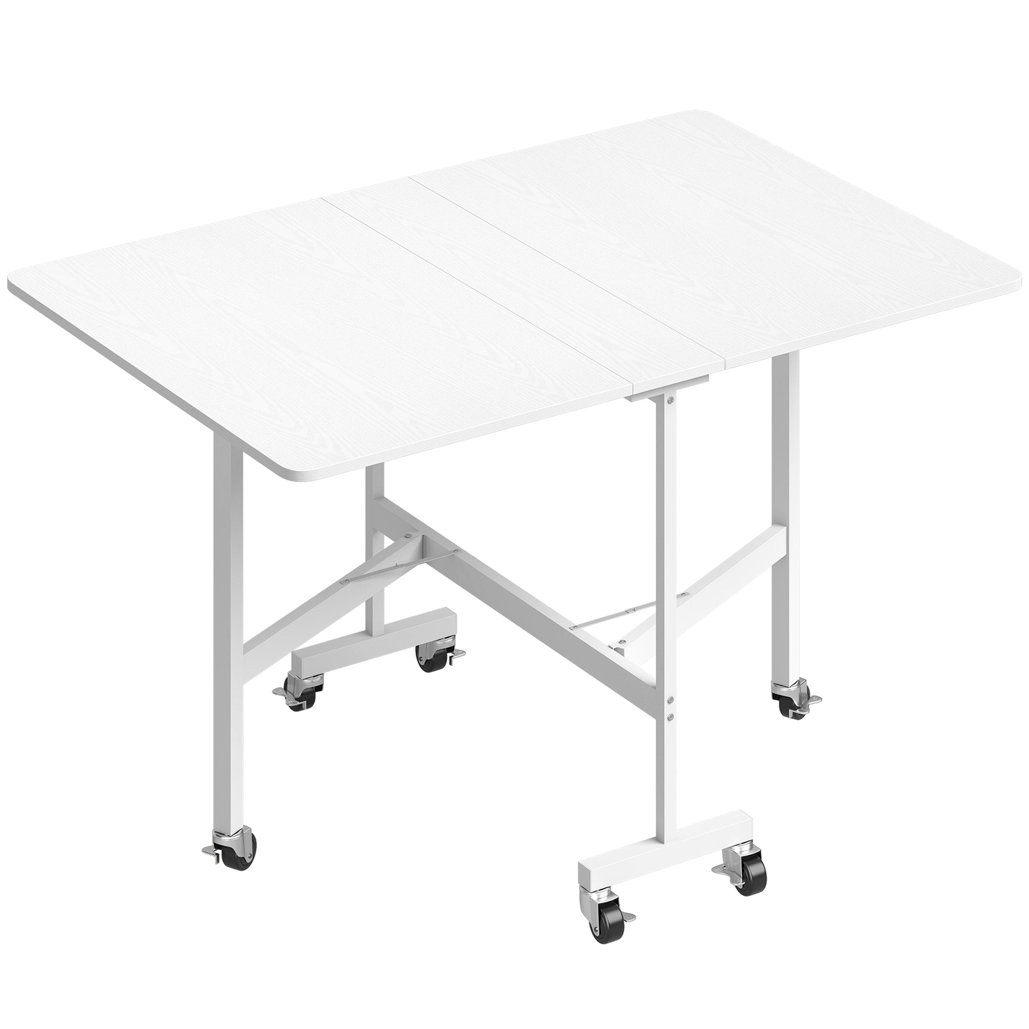 Mobile Drop Leaf Table, Folding Dining Table with 6 Wheels & Brakes, Rolling Kitchen Table for Small Spaces, 47.2", White