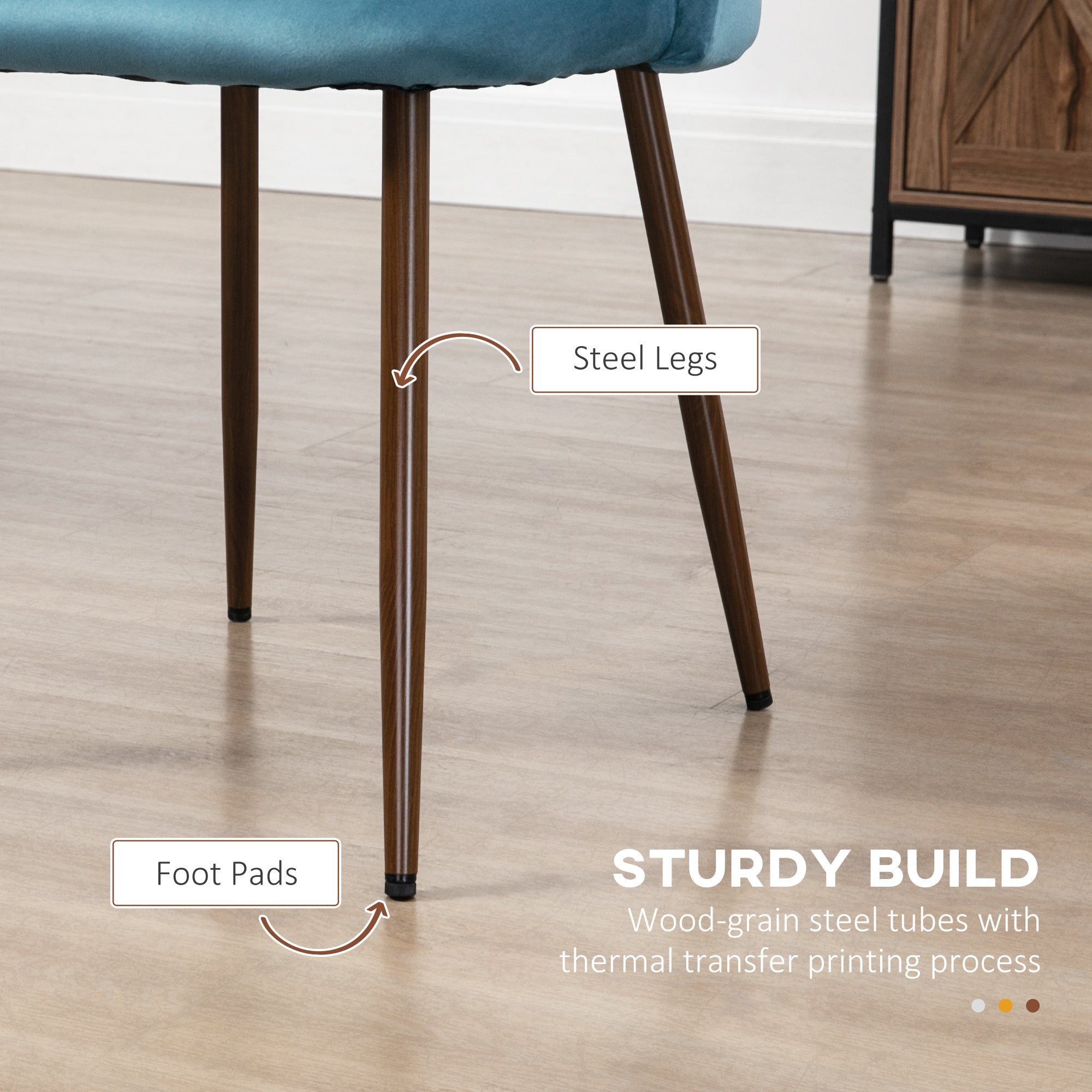 HOMCOM Dining Chairs Set of 4, Modern Kitchen Chairs with Velvet-touch Upholstery, Curved Back and Wood-grain Steel Legs, Accent Chairs for Living Room, Bedroom, Blue