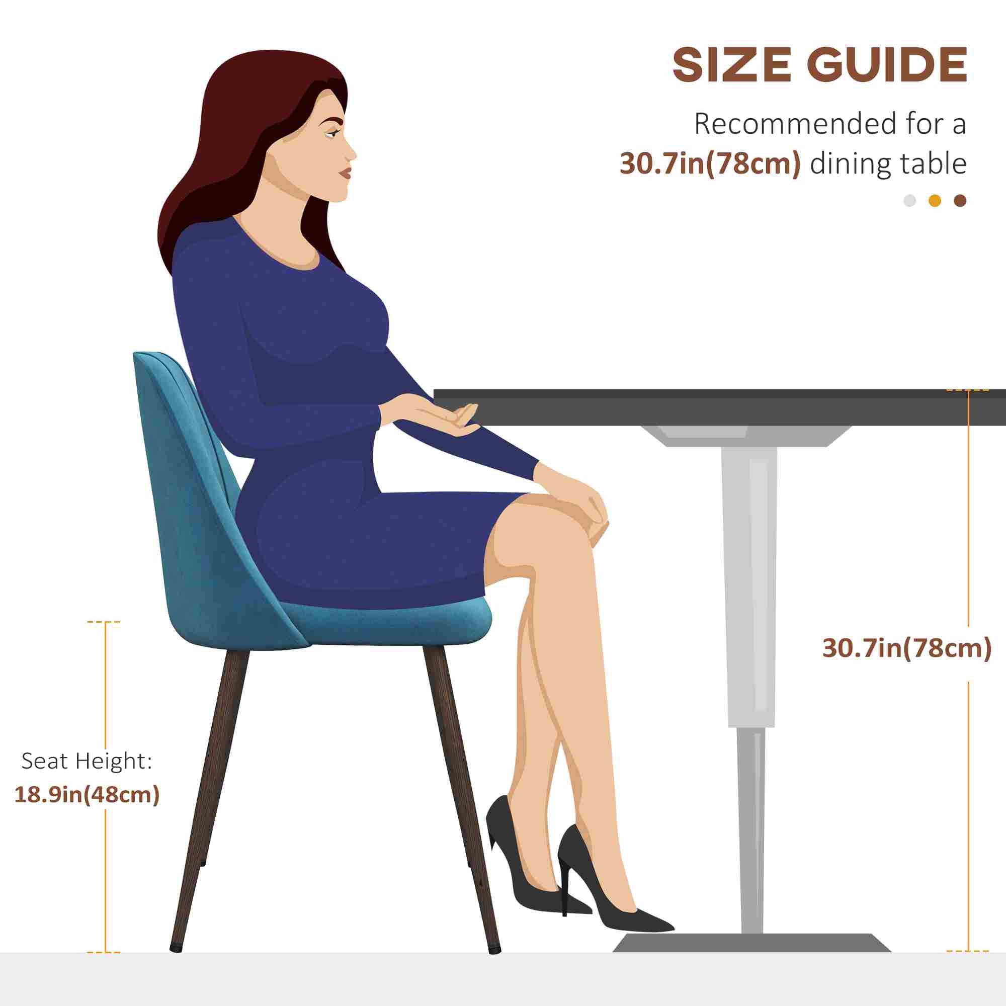 HOMCOM Dining Chairs Set of 4, Modern Kitchen Chairs with Velvet-touch Upholstery, Curved Back and Wood-grain Steel Legs, Accent Chairs for Living Room, Bedroom, Blue