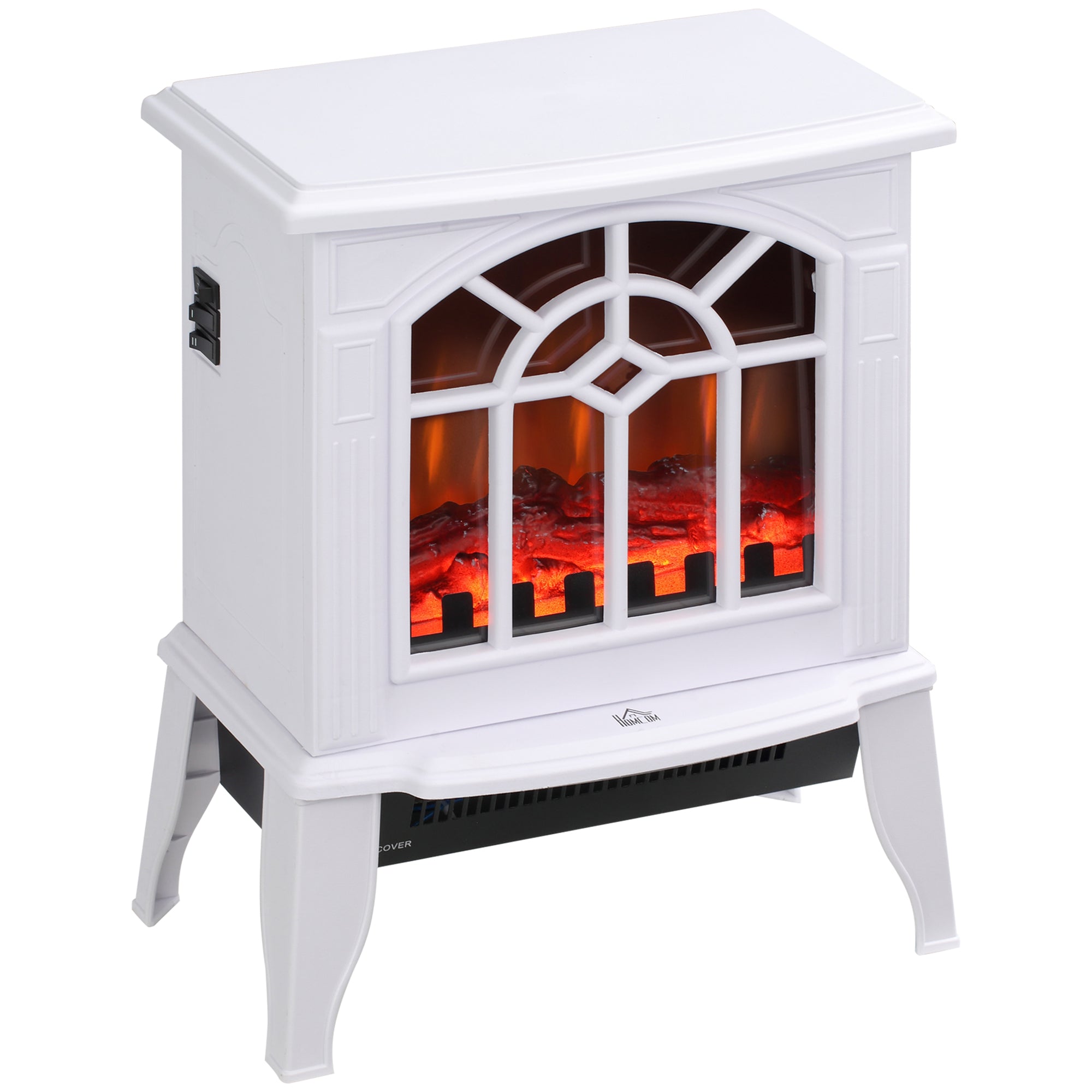 18" Electric Fireplace Heater with Flame Effect & Overheat Protection, 750W/1500W, White