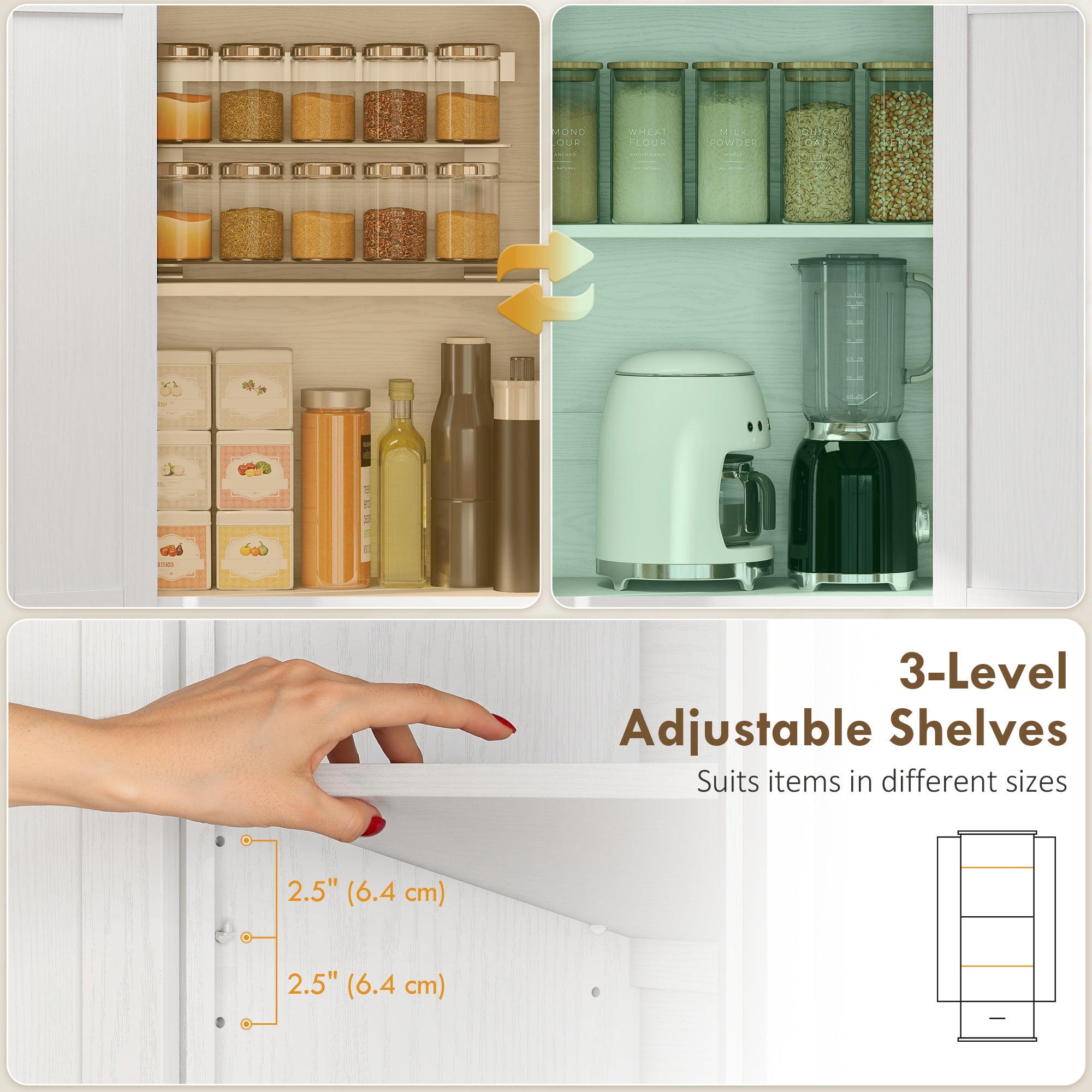 71" Tall Kitchen Pantry, Farmhouse Storage Cabinet with Barn Doors, Drawer and Adjustable Shelves, Freestanding Food Pantry Cabinet for Kitchen, Dining Room, White