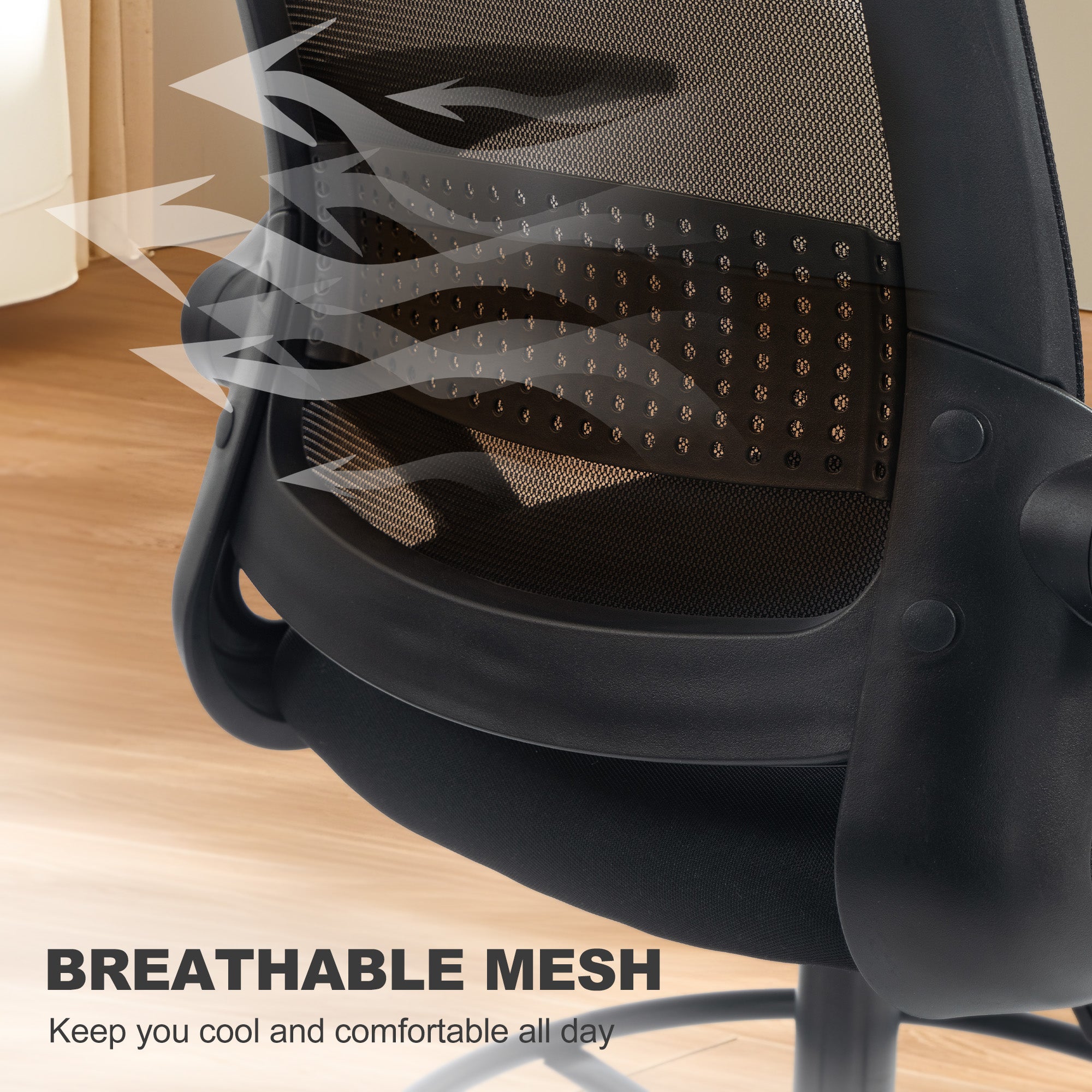 Drafting Chair, Mesh Standing Desk Chair with Flip-up Armrests, Adjustable Height and Footrest, Lumbar Support, Rolling Wheels for Home Office, Black