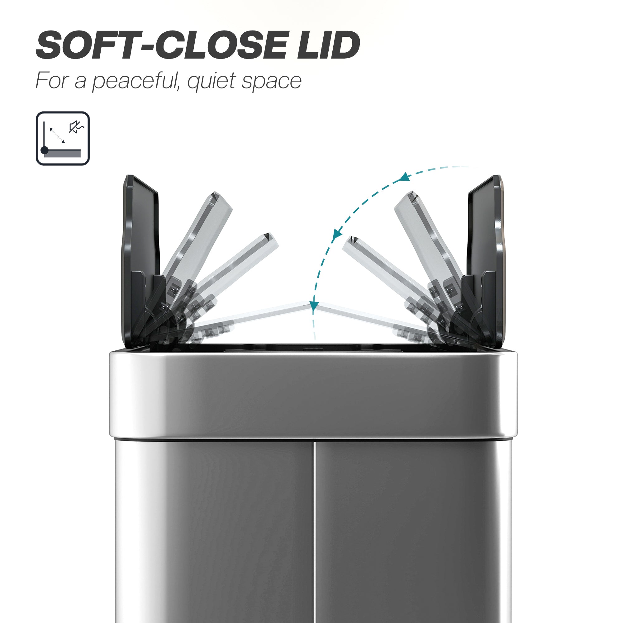 55L Sensor Bin, Large Automatic Touchless Rubbish Bin with Soft-Close Lid, Fingerprint-Proof Stainless Steel, Rectangular Trash Can for Kitchen, Gym, Home Office, Silver Tone