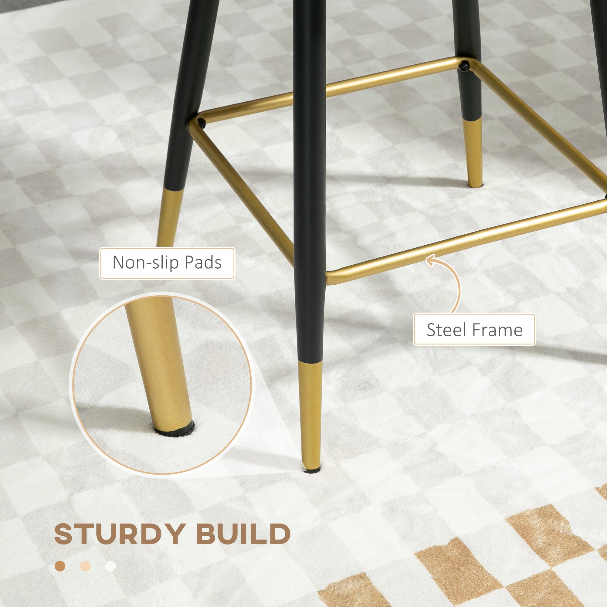 HOMCOM Modern Bar Stools Set of 2, Upholstered Counter Height Barstools, Bar Chairs for Kitchen with Back, Footrest, Steel Base, Charcoal Grey