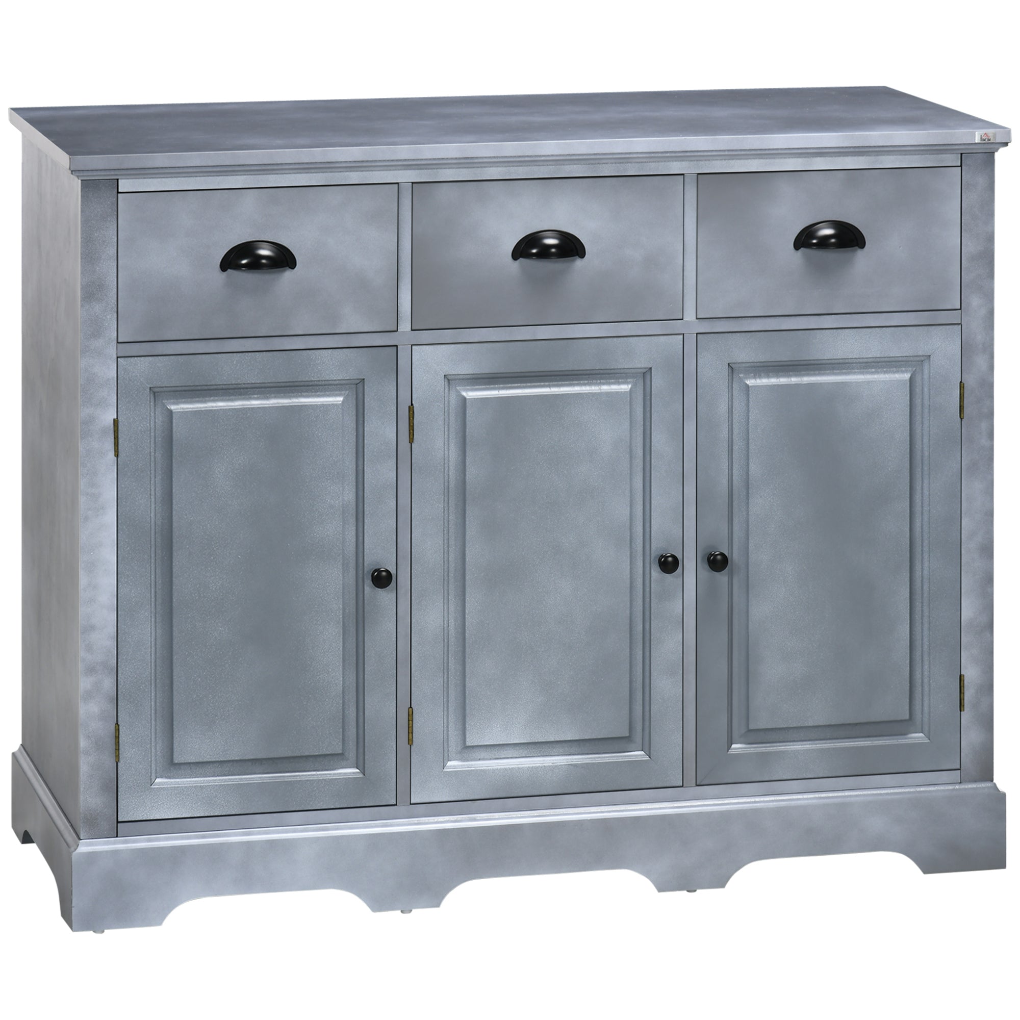 Sideboard Buffet Kitchen Cabinet with 3 Drawers 3 Door Cabinets Adjustable Shelf, Gray