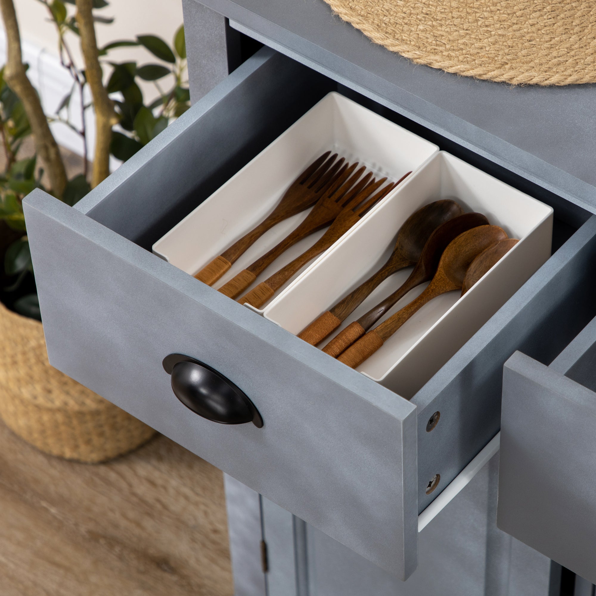 Sideboard Buffet Kitchen Cabinet with 3 Drawers 3 Door Cabinets Adjustable Shelf, Gray