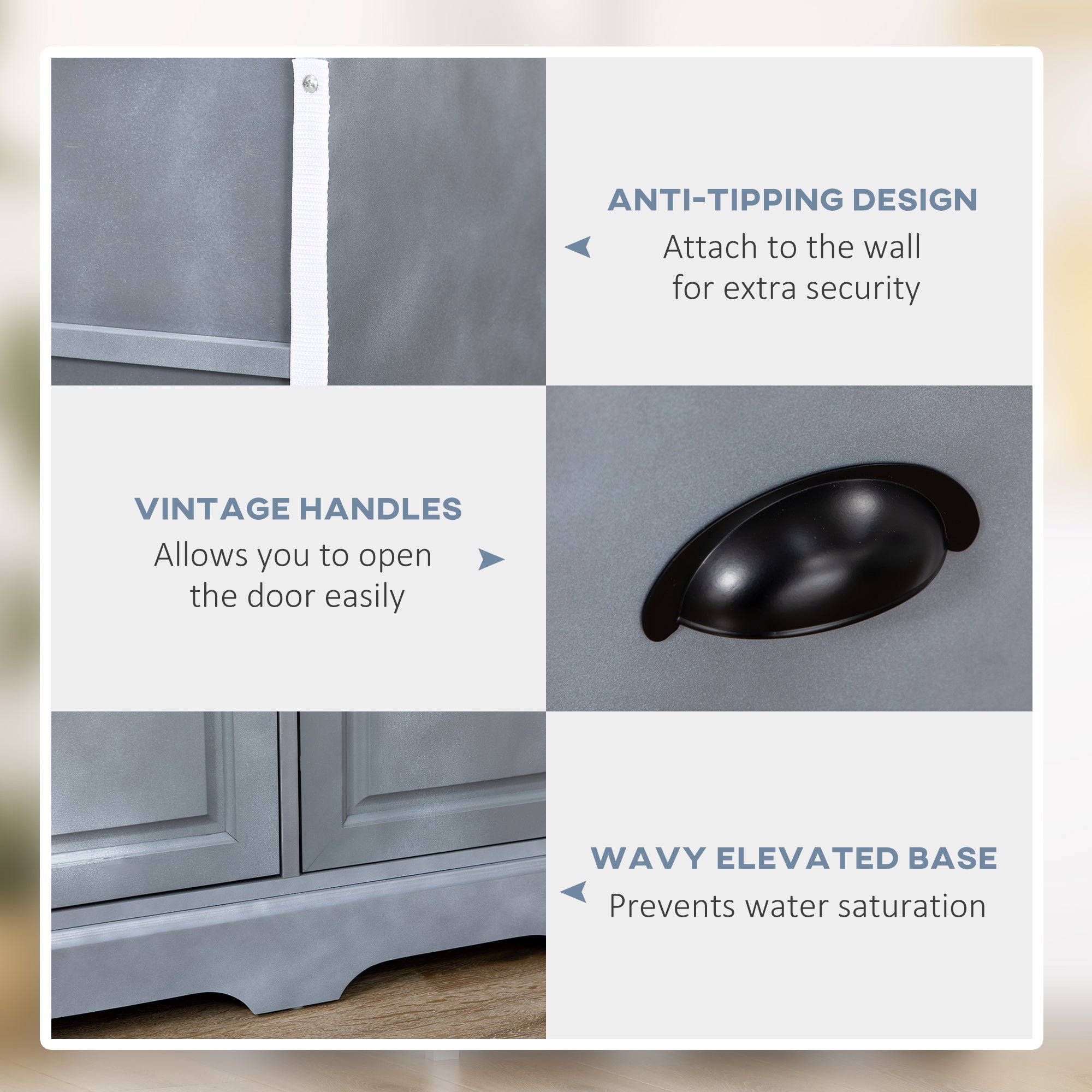 Sideboard Buffet Kitchen Cabinet with 3 Drawers 3 Door Cabinets Adjustable Shelf, Gray