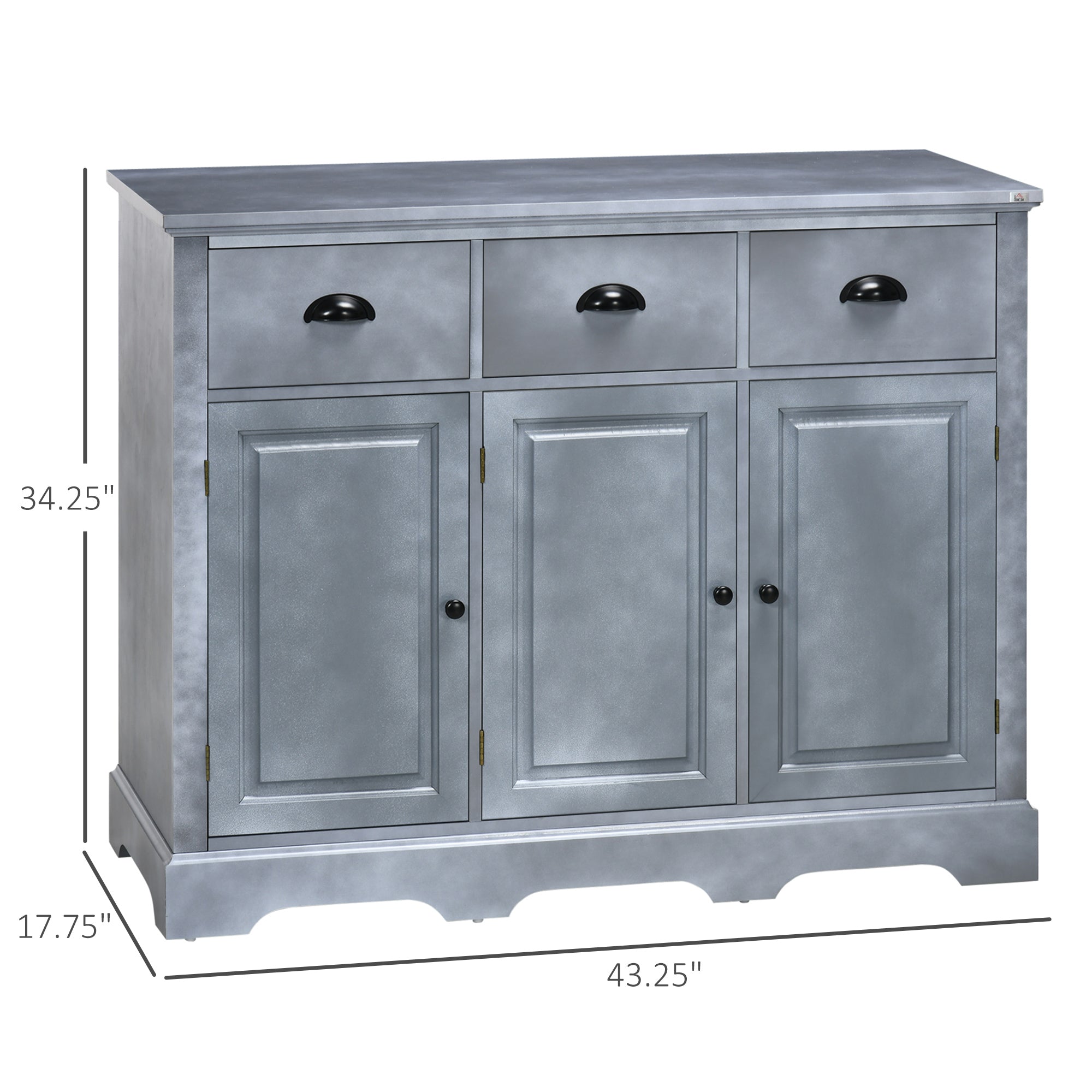 Sideboard Buffet Kitchen Cabinet with 3 Drawers 3 Door Cabinets Adjustable Shelf, Gray