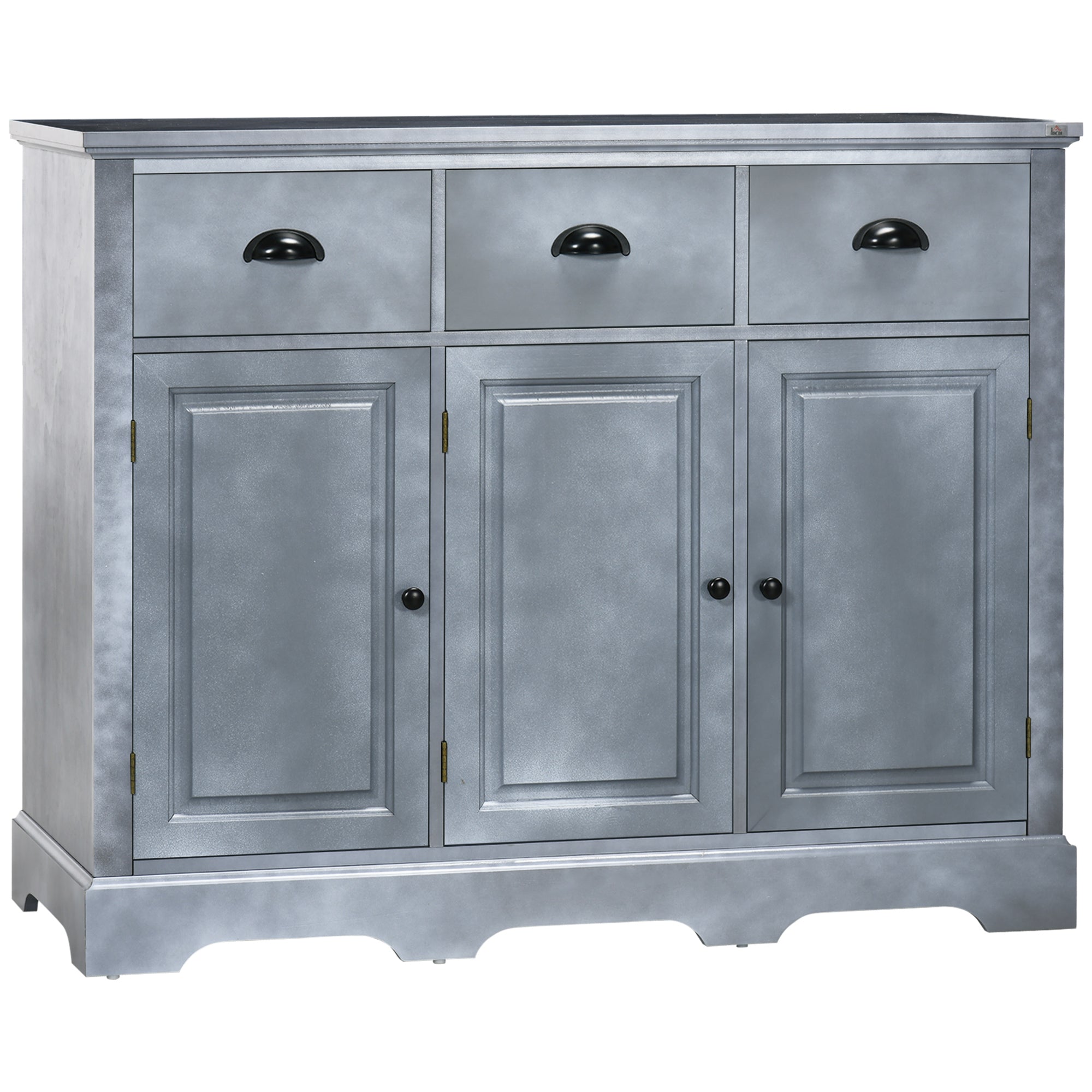 Sideboard Buffet Kitchen Cabinet with 3 Drawers 3 Door Cabinets Adjustable Shelf, Gray
