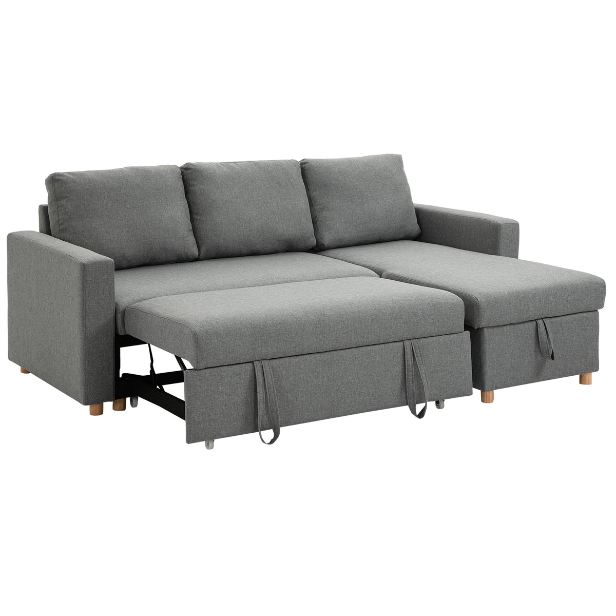 83" Sofa Bed, Convertible Pull Out Sleeper Sofa, Linen L Shaped Sectional Couch with Reversible Storage Chaise, Wide and Deep Seat for Living Room, Apartment, Light Grey