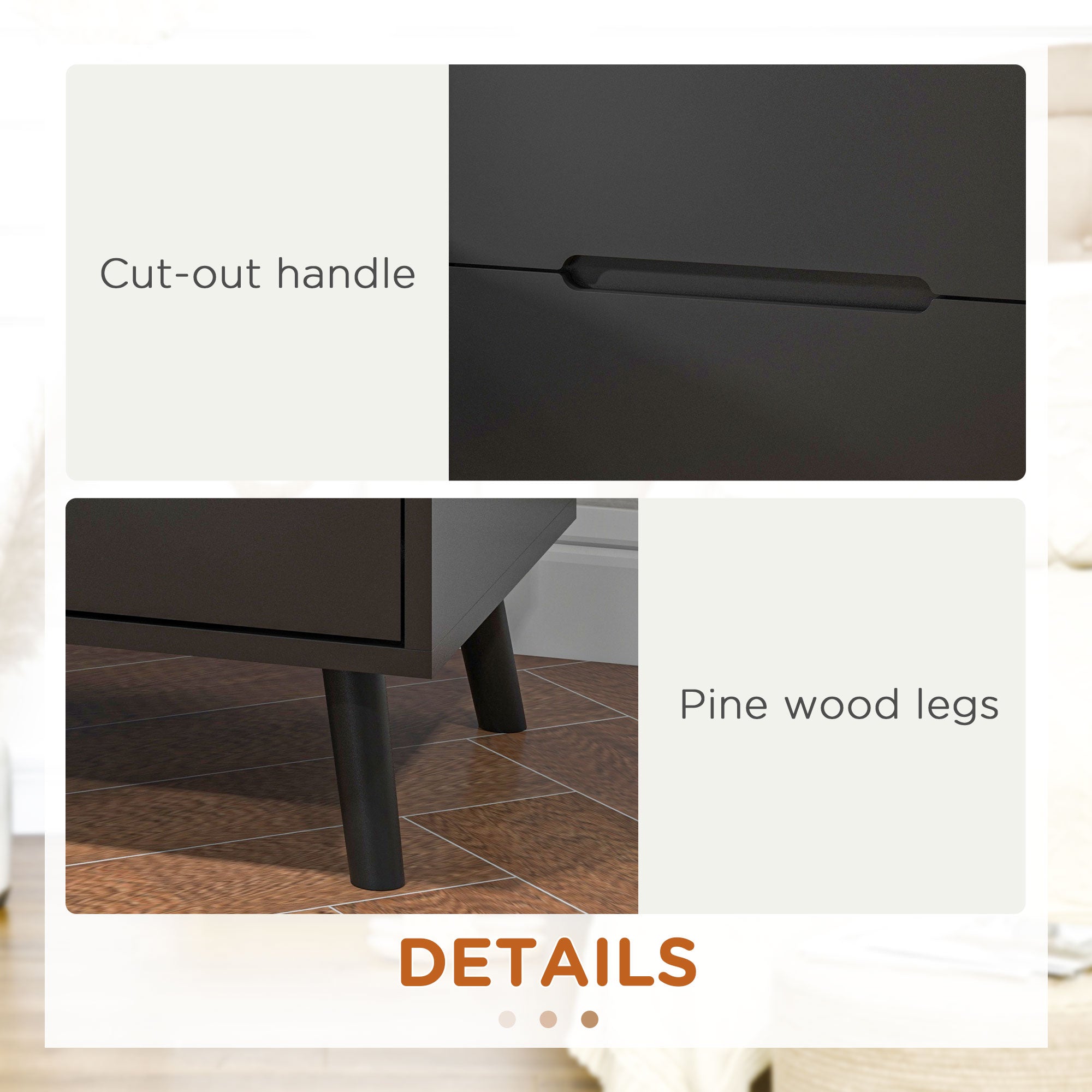 HOMCOM Modern Bedside Table, Nightstand with 2 Drawers, Side End Table with Solid Wood Legs for Bedroom, Black