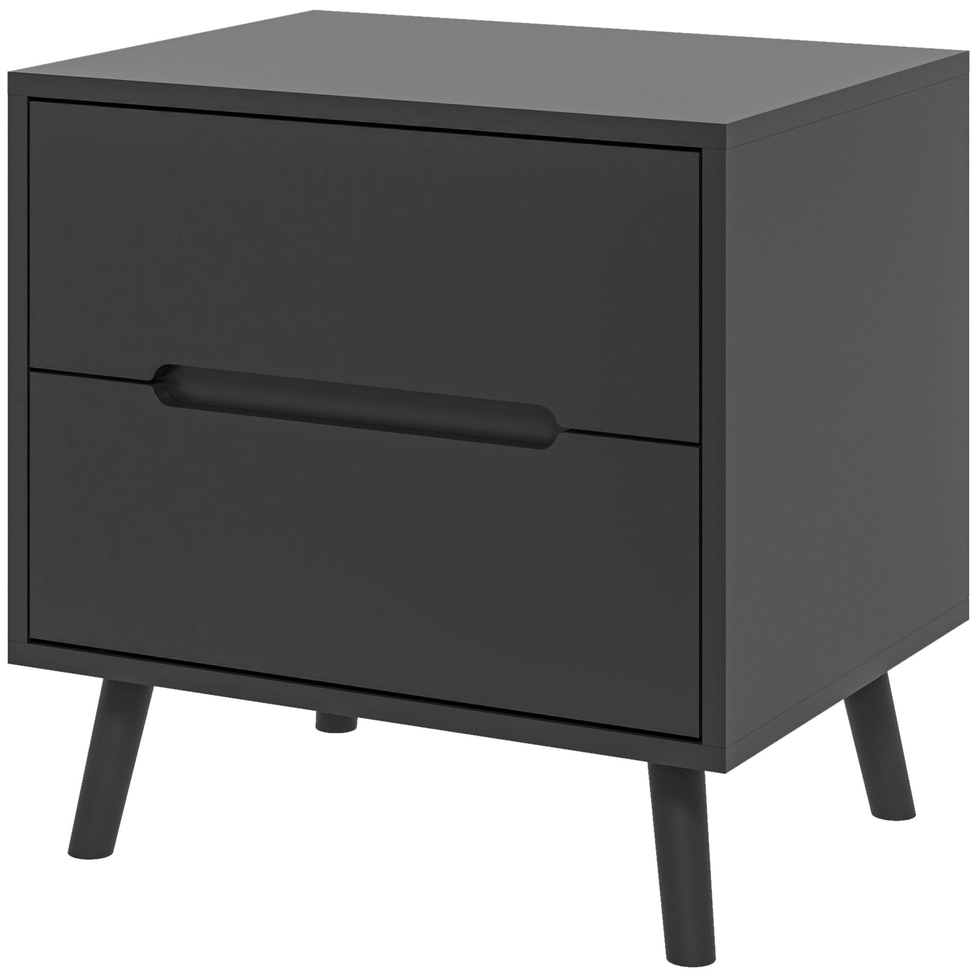 HOMCOM Modern Bedside Table, Nightstand with 2 Drawers, Side End Table with Solid Wood Legs for Bedroom, Black