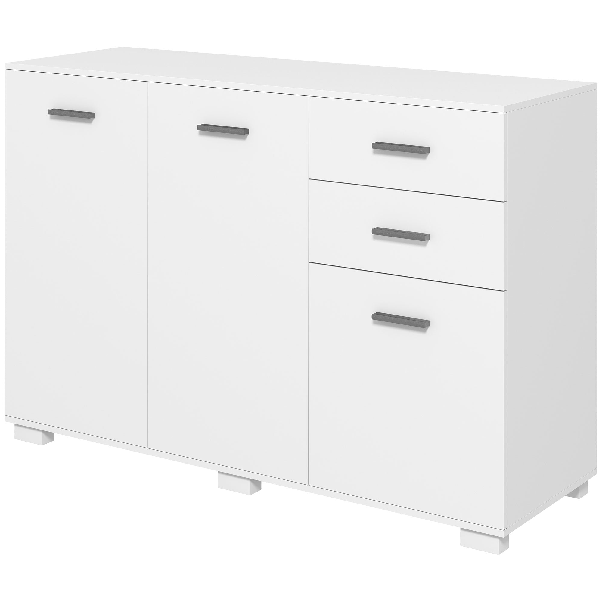 HOMCOM Sideboard, Modern Storage Cabinet with 2 Drawers, 3 Doors and Adjustable Shelves, Kitchen Cabinet for Living Room, Dining Room, White