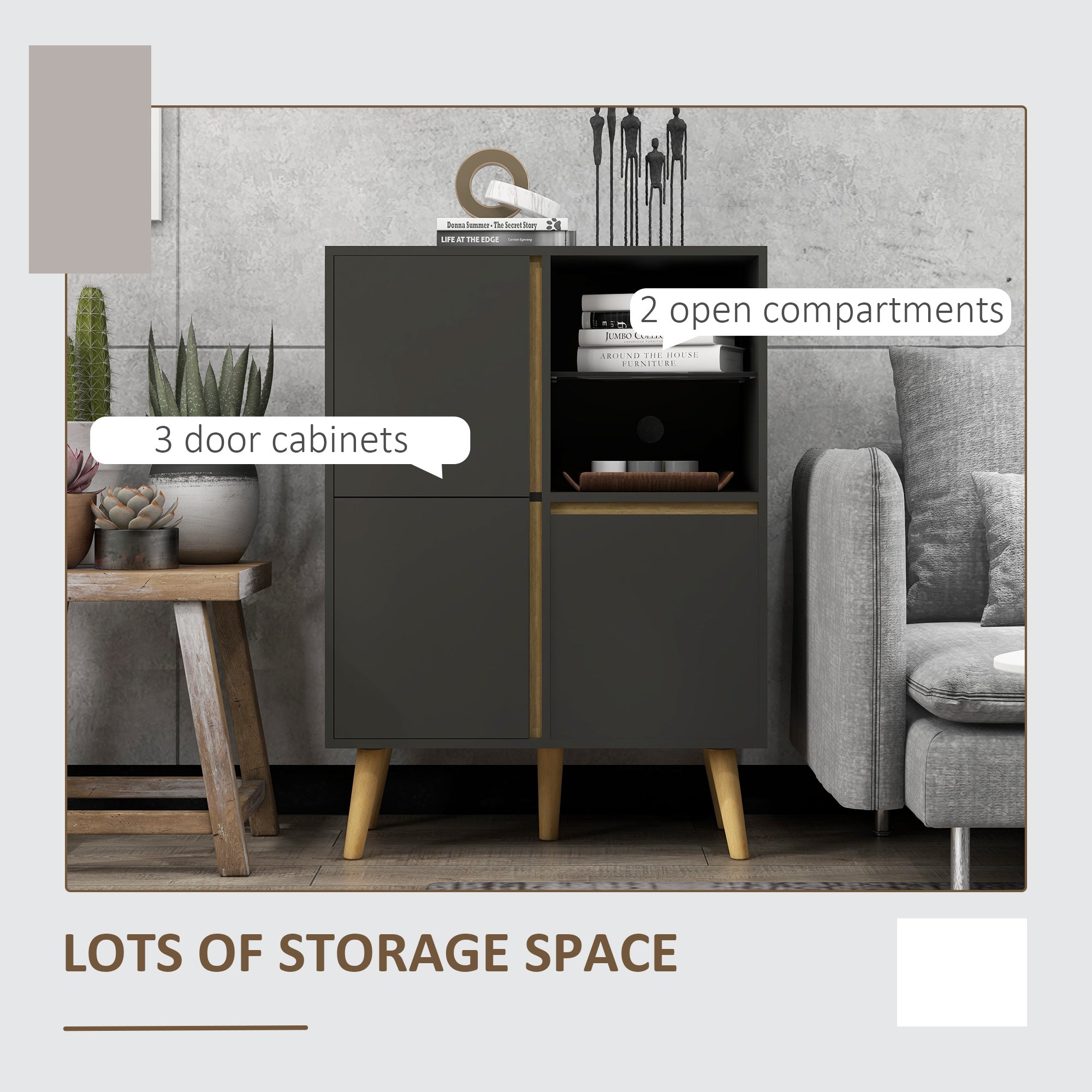 HOMCOM Modern Sideboard, Storage Cabinet with Tempered Glass Adjustable Shelves for Living Room, Hallway, Kitchen