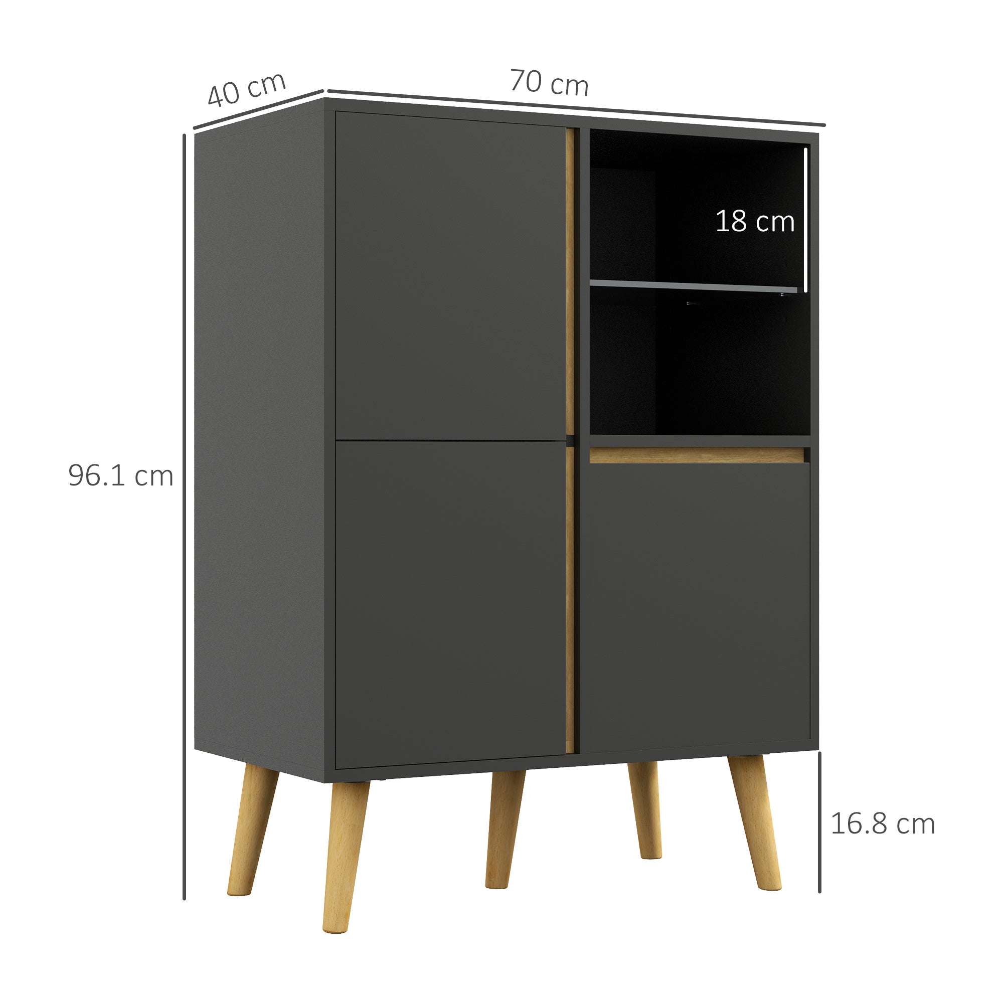 HOMCOM Modern Sideboard, Storage Cabinet with Tempered Glass Adjustable Shelves for Living Room, Hallway, Kitchen