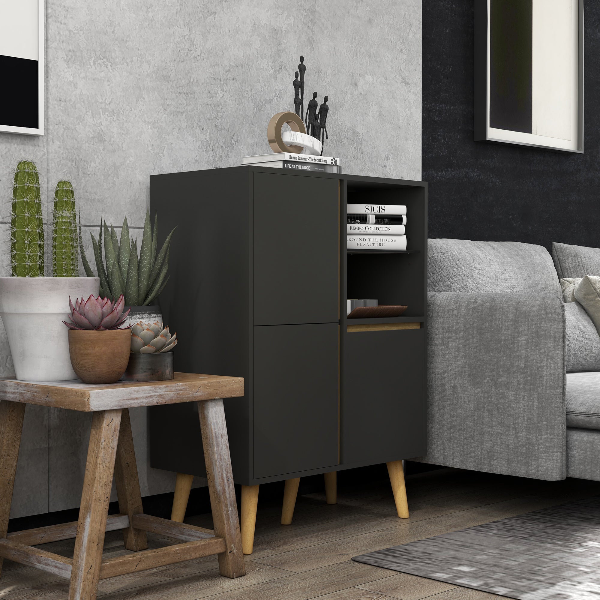 HOMCOM Modern Sideboard, Storage Cabinet with Tempered Glass Adjustable Shelves for Living Room, Hallway, Kitchen