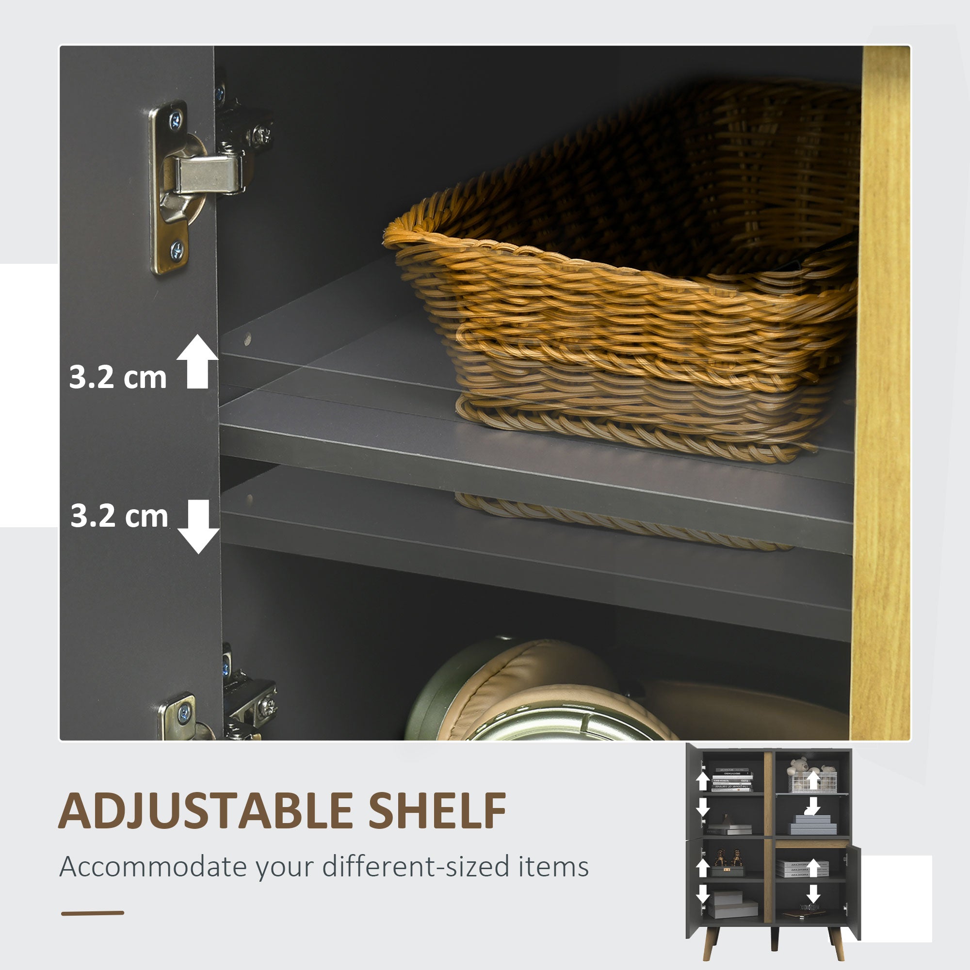 HOMCOM Modern Sideboard, Storage Cabinet with Tempered Glass Adjustable Shelves for Living Room, Hallway, Kitchen