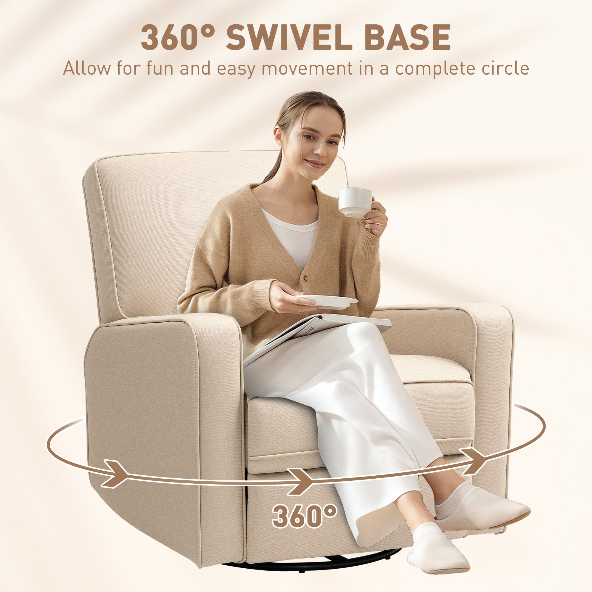 HOMCOM Manual Recliner Chair for Adults, Adjustable Single Sofa with Thick Cushion, Breathable Fabric Glider Rocking Chair for Living Room, Beige