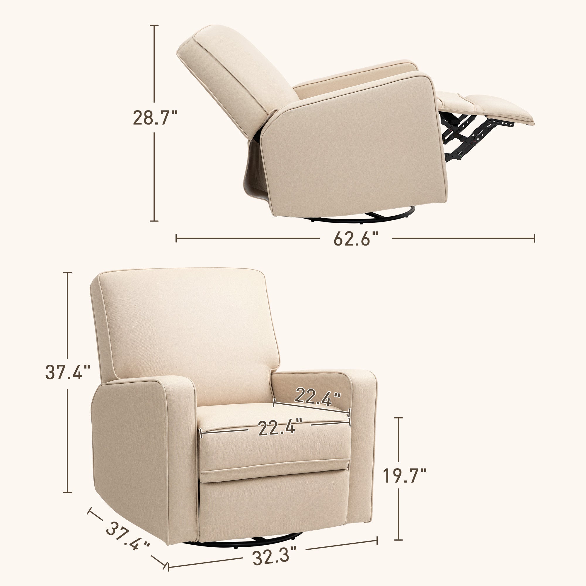 HOMCOM Manual Recliner Chair for Adults, Adjustable Single Sofa with Thick Cushion, Breathable Fabric Glider Rocking Chair for Living Room, Beige