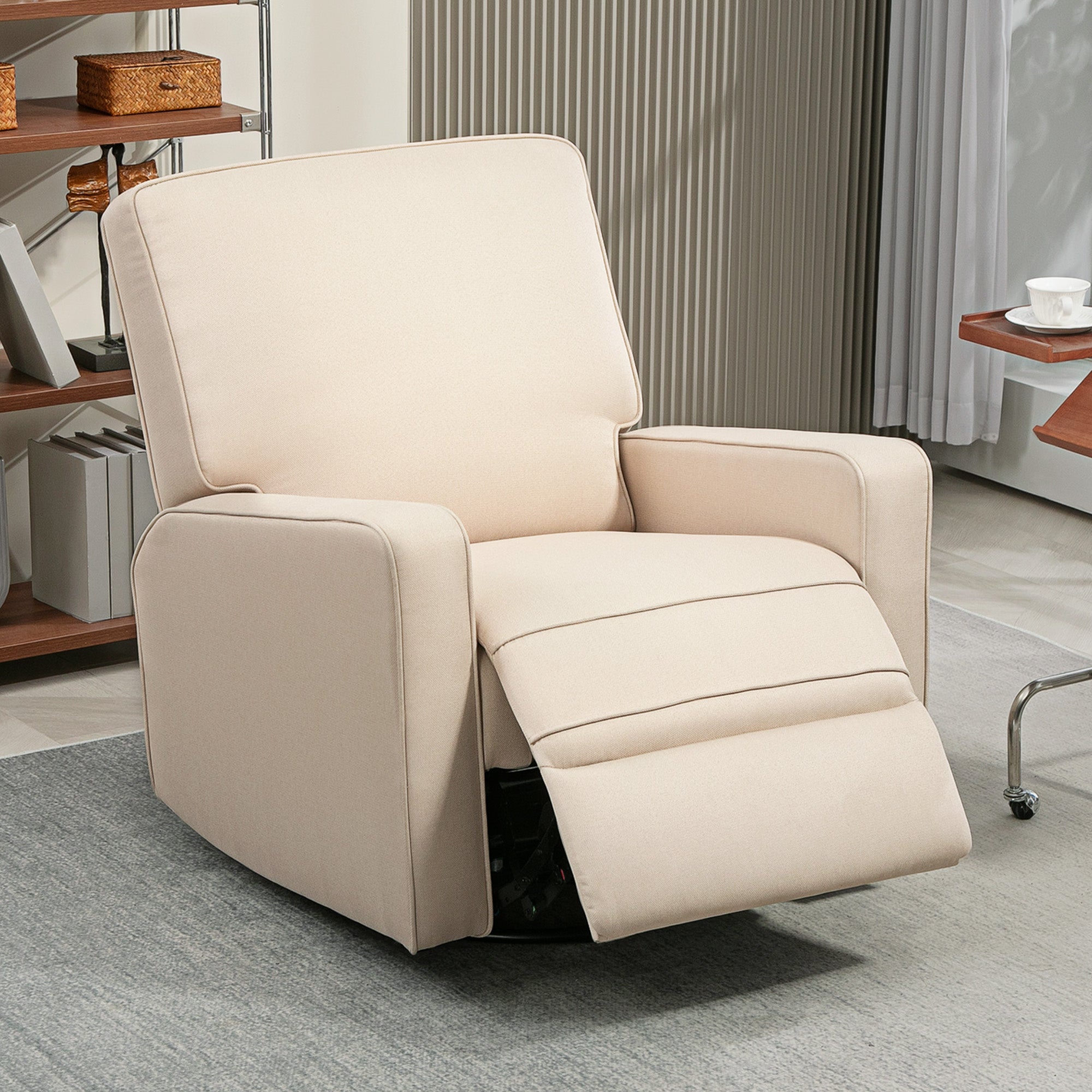 HOMCOM Manual Recliner Chair for Adults, Adjustable Single Sofa with Thick Cushion, Breathable Fabric Glider Rocking Chair for Living Room, Beige