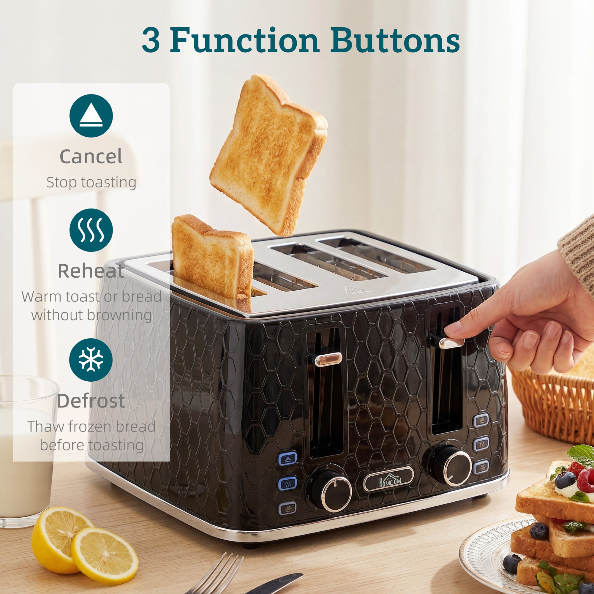 Kettle and Toaster Set, 1.7L 3000W Rapid Boil Jug Kettle with Strix Thermostat, Limescale Filter, 4 Slice Toaster with 7 Browning Controls, Crumb Tray, Black