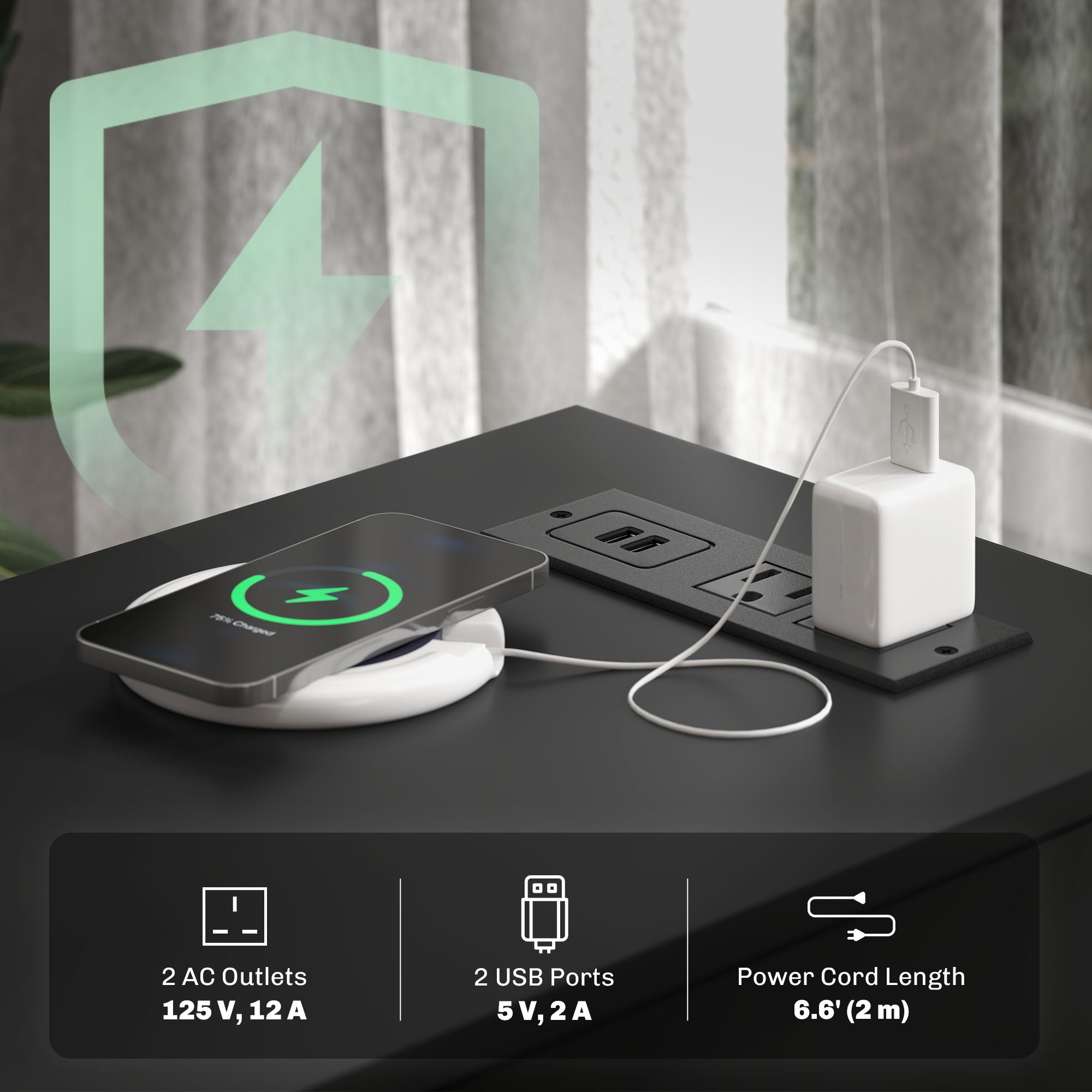 HOMCOM End Table with Charging Station and USB Ports, Modern Narrow Side Table with Storage Shelf, 2 Drawers for Living Room, Black